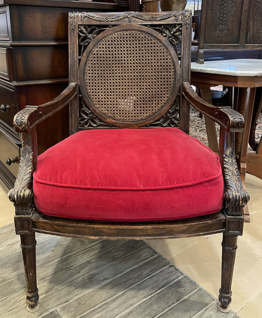 Caned Back Chair in Red Velvet AS IS (0AS002)