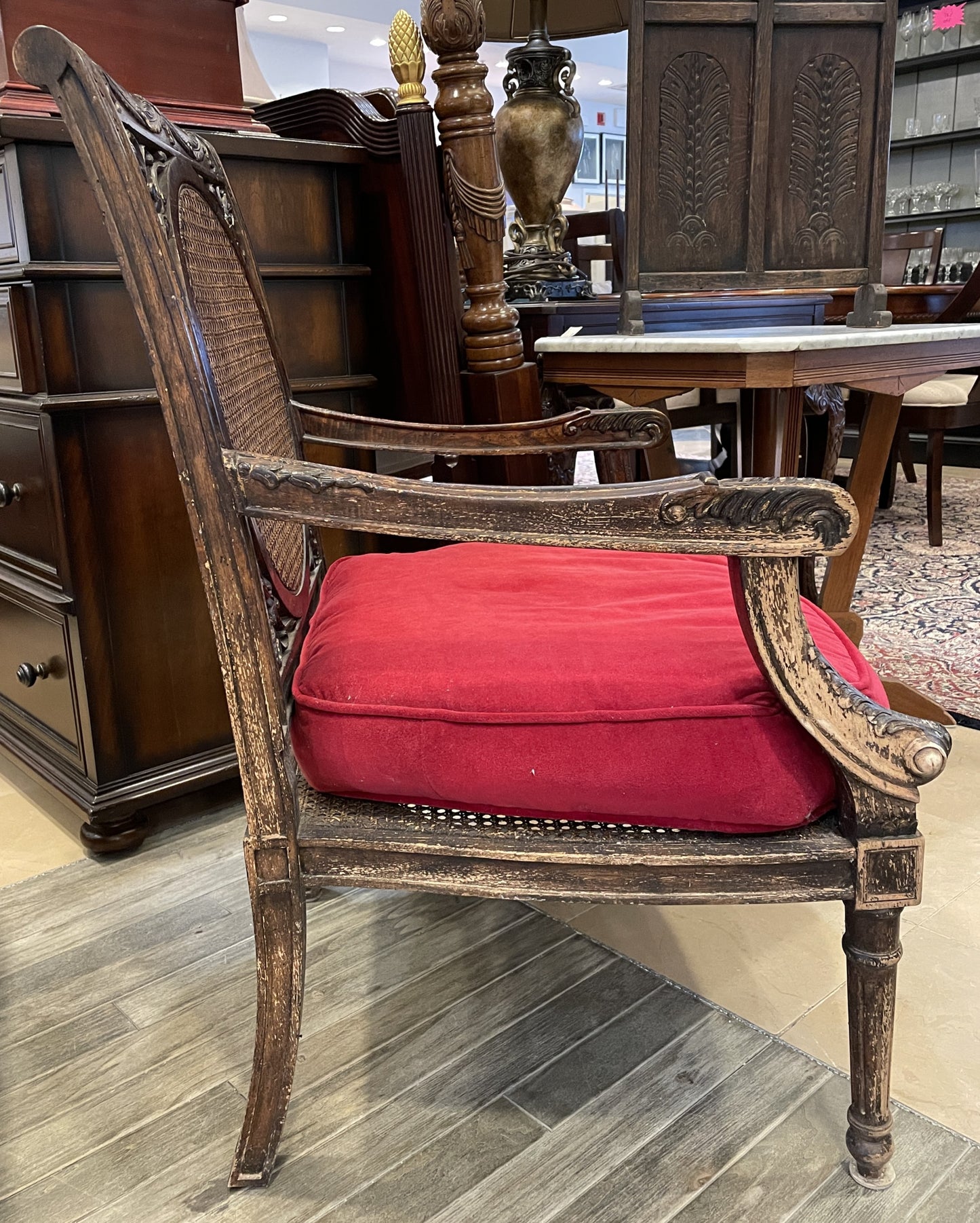 Caned Back Chair in Red Velvet AS IS (0AS002)