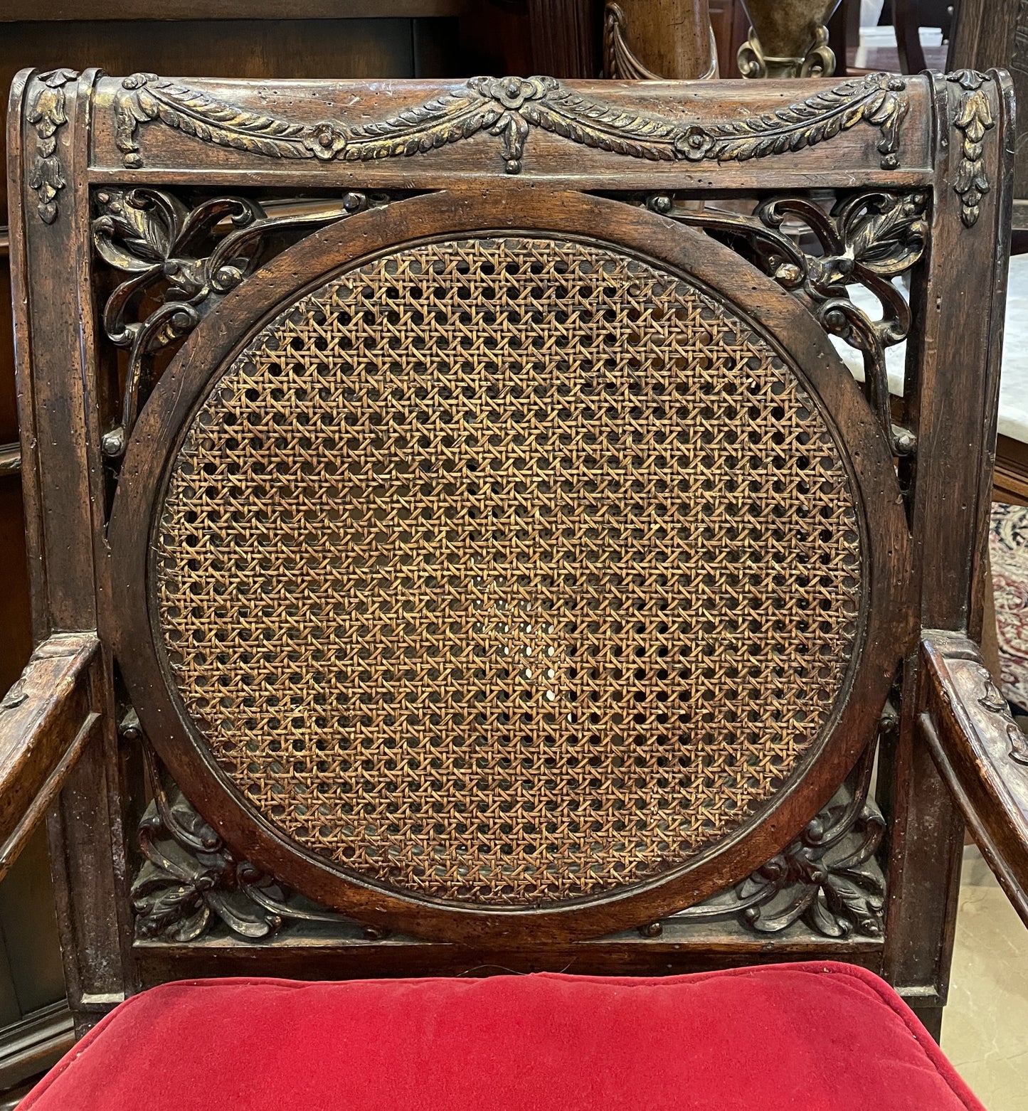 Caned Back Chair in Red Velvet AS IS (0AS002)
