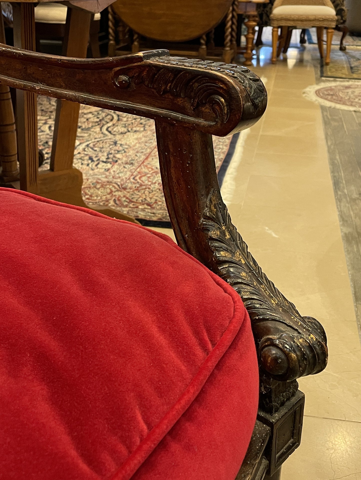 Caned Back Chair in Red Velvet AS IS (0AS002)