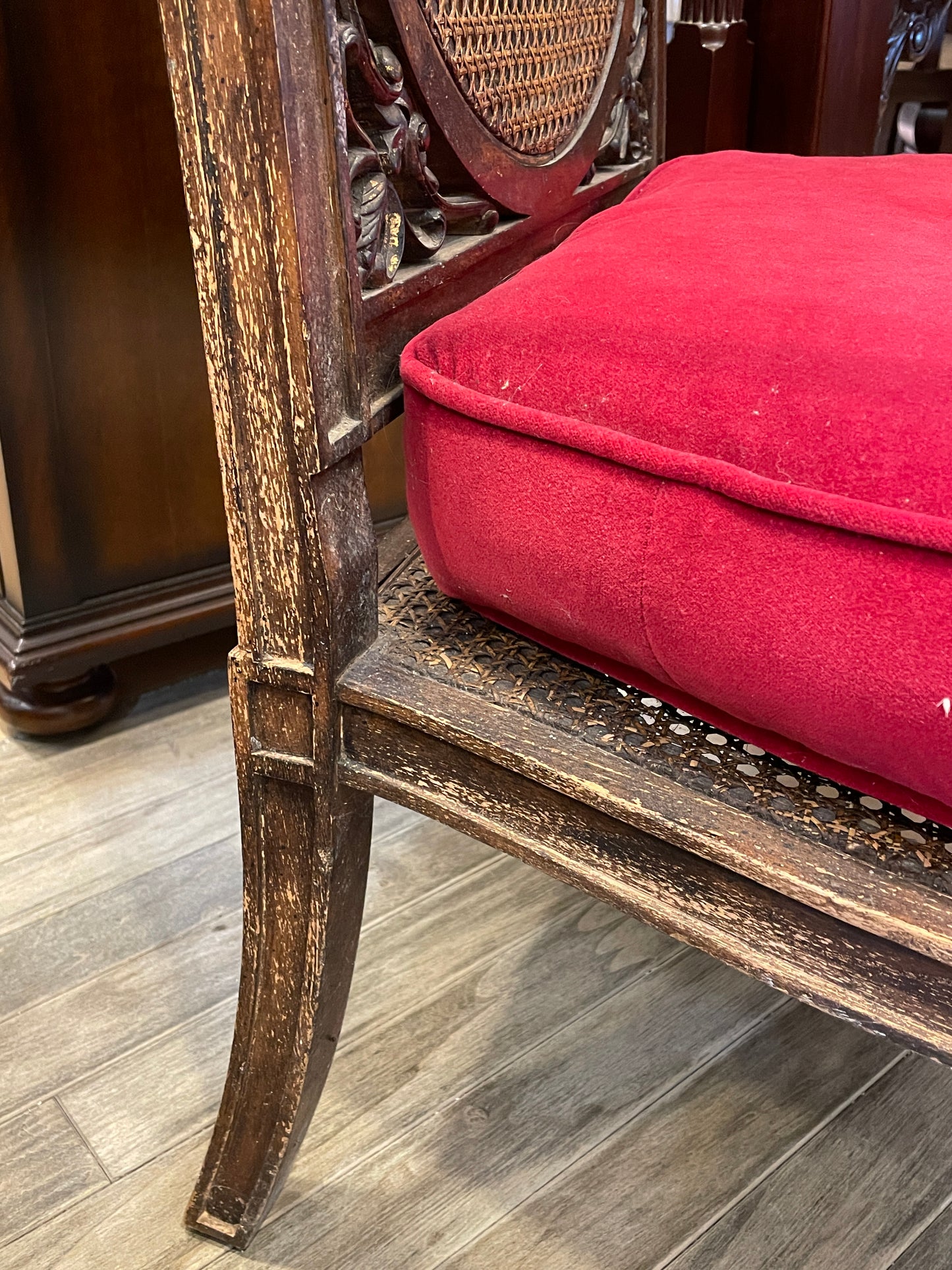 Caned Back Chair in Red Velvet AS IS (0AS002)
