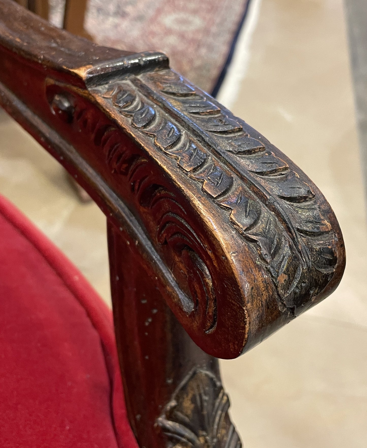Caned Back Chair in Red Velvet AS IS (0AS002)