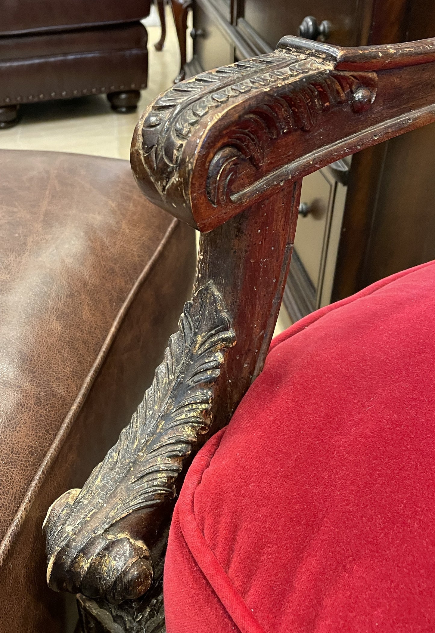 Caned Back Chair in Red Velvet AS IS (0AS002)