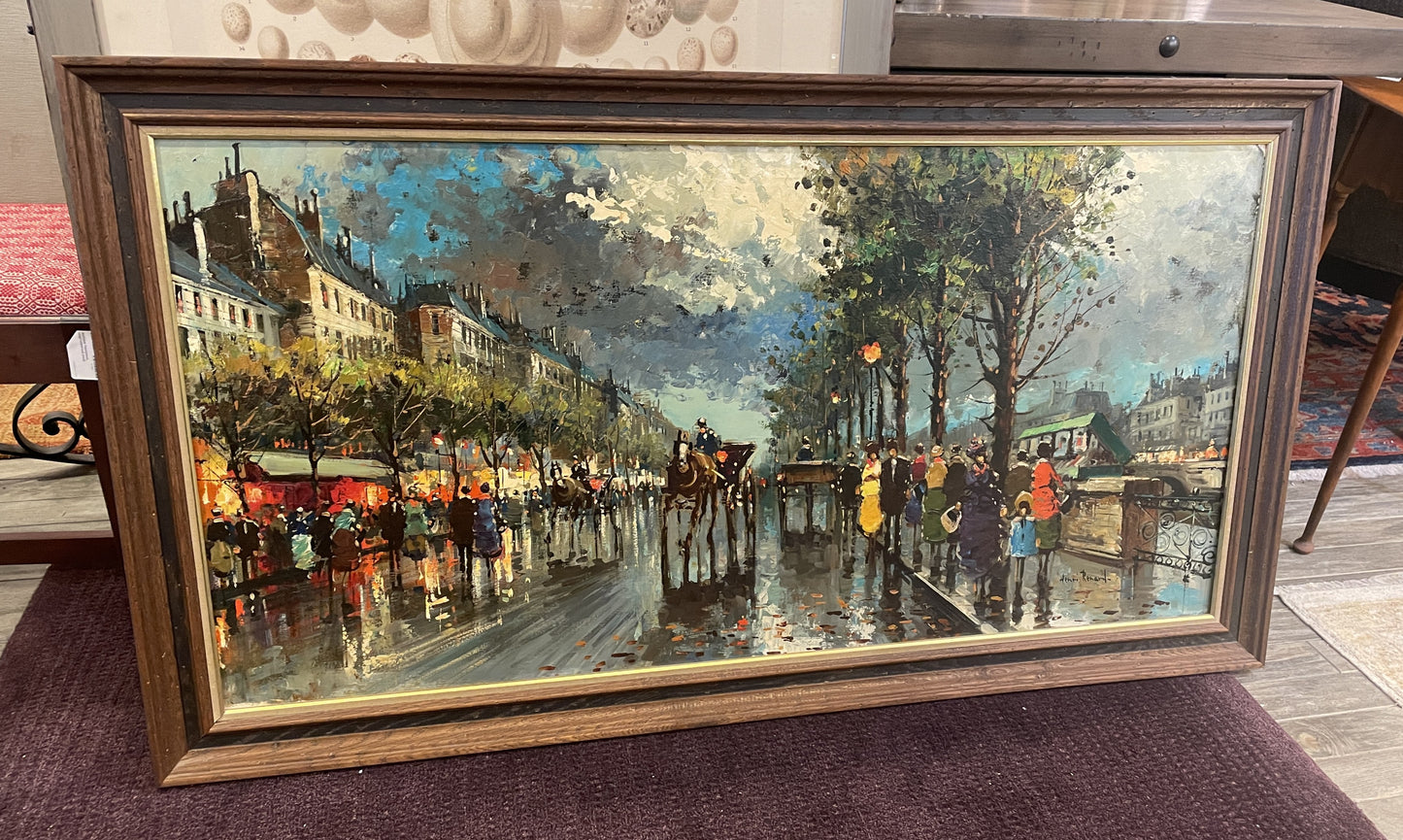 Henri Renard Oil on Canvas-Parisian street scene (0O1002)