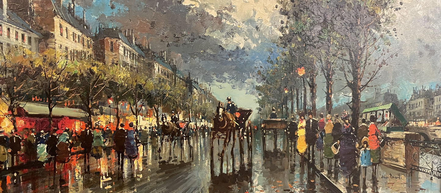Henri Renard Oil on Canvas-Parisian street scene (0O1002)