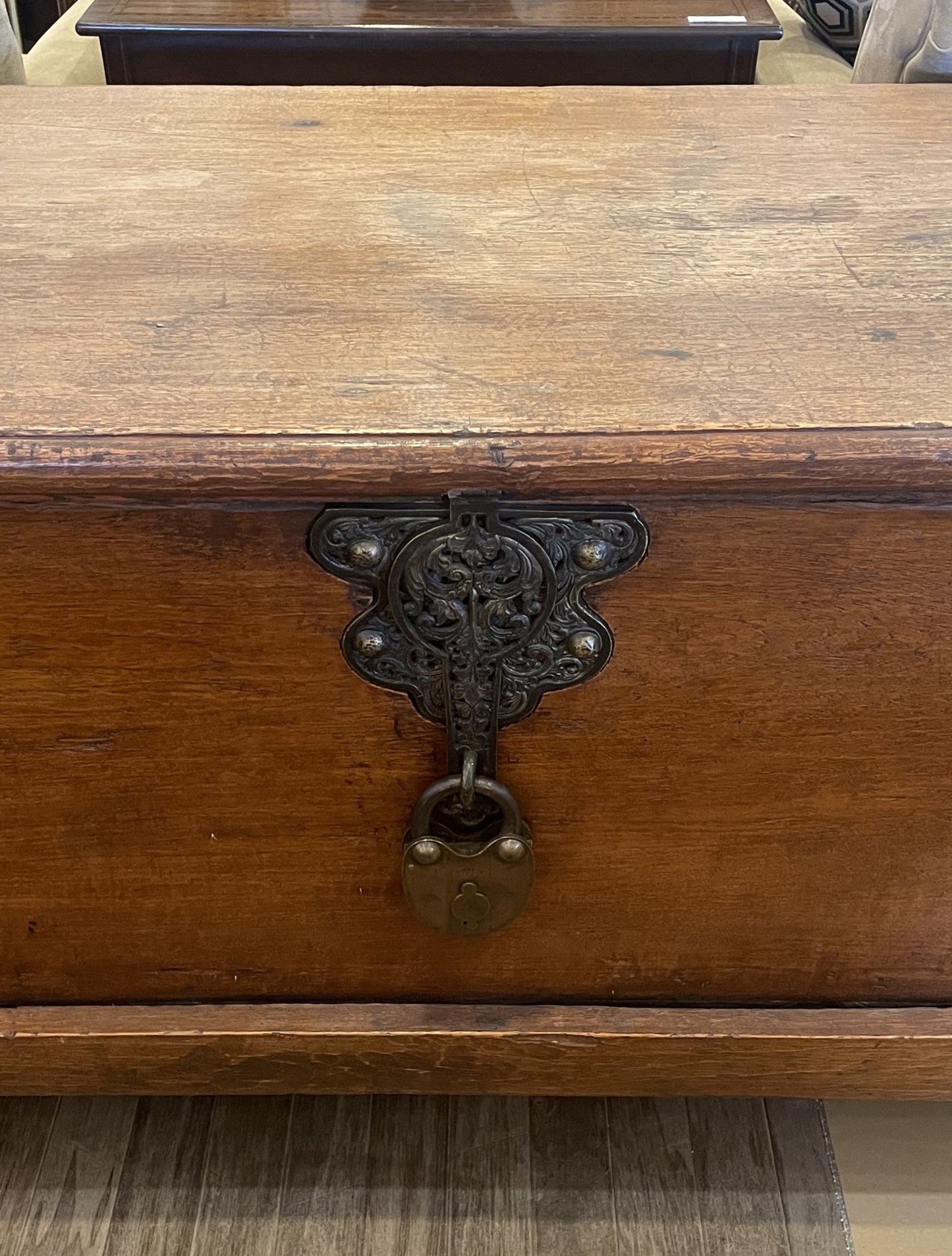 Antique Coffer with Metal Adornment, 18th Century (0KC002)