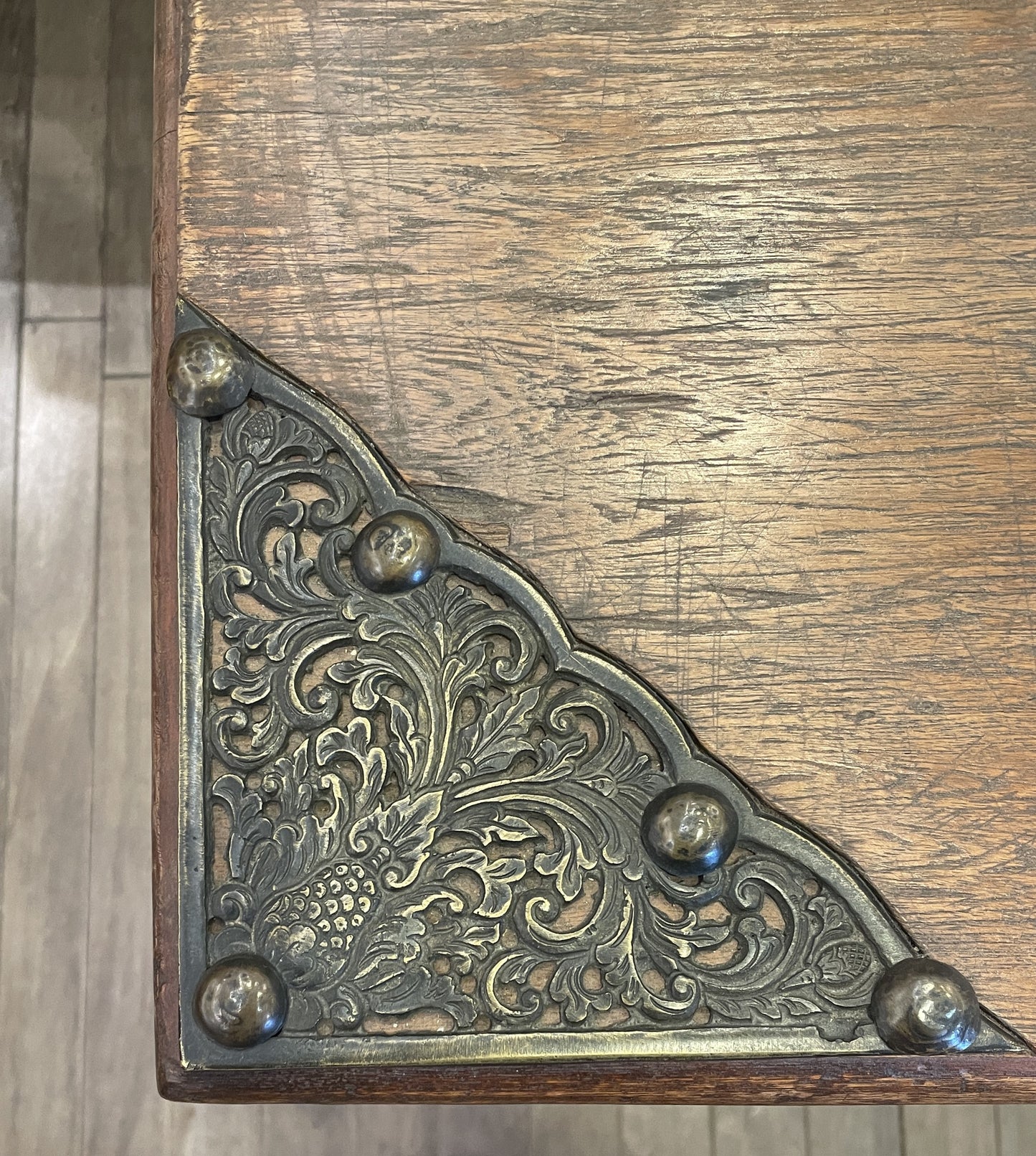 Antique Coffer with Metal Adornment, 18th Century (0KC002)