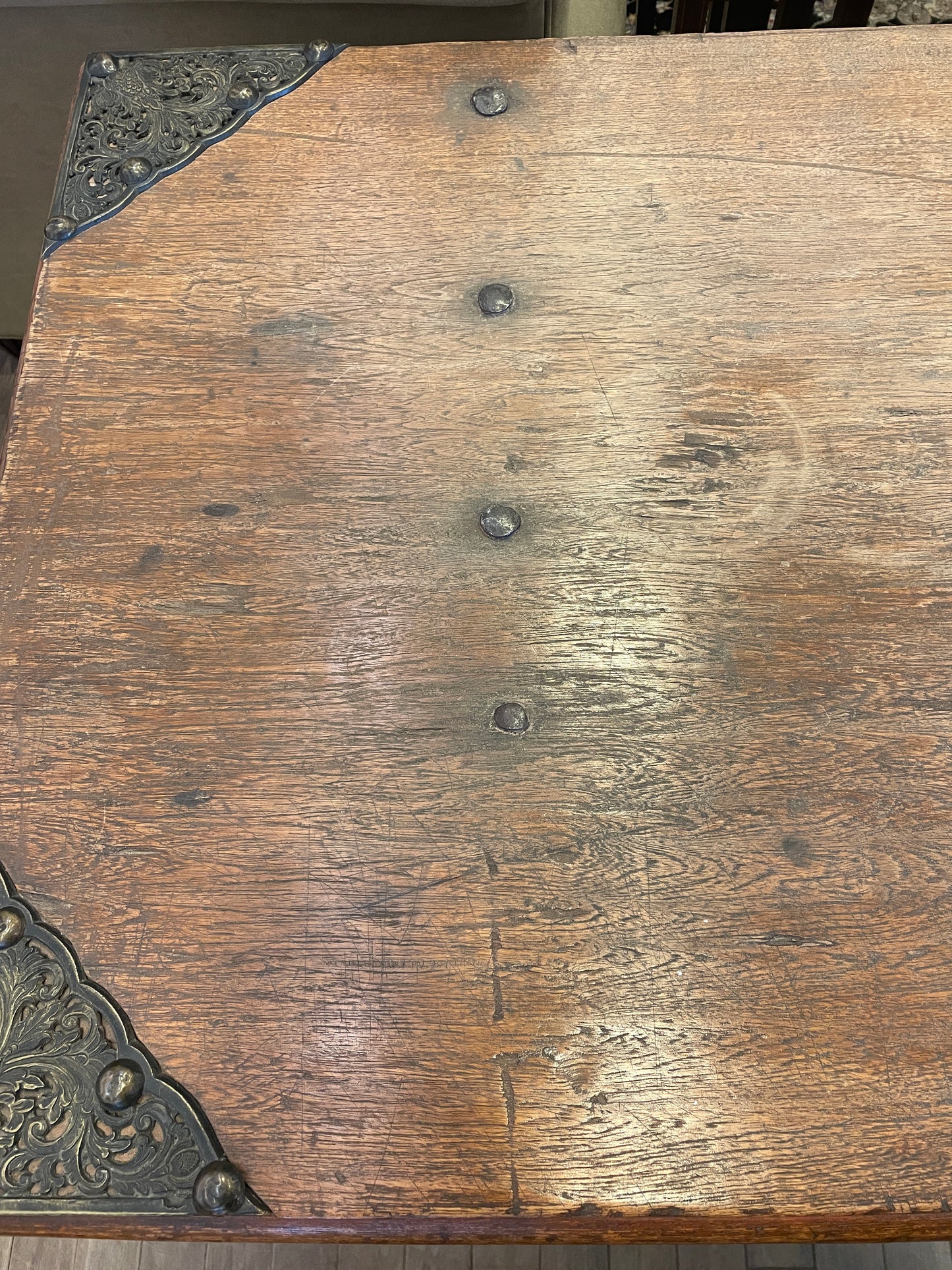 Antique Coffer with Metal Adornment, 18th Century (0KC002)