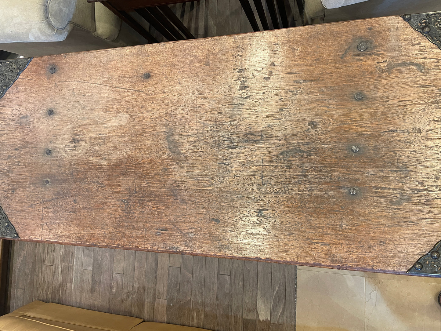 Antique Coffer with Metal Adornment, 18th Century (0KC002)