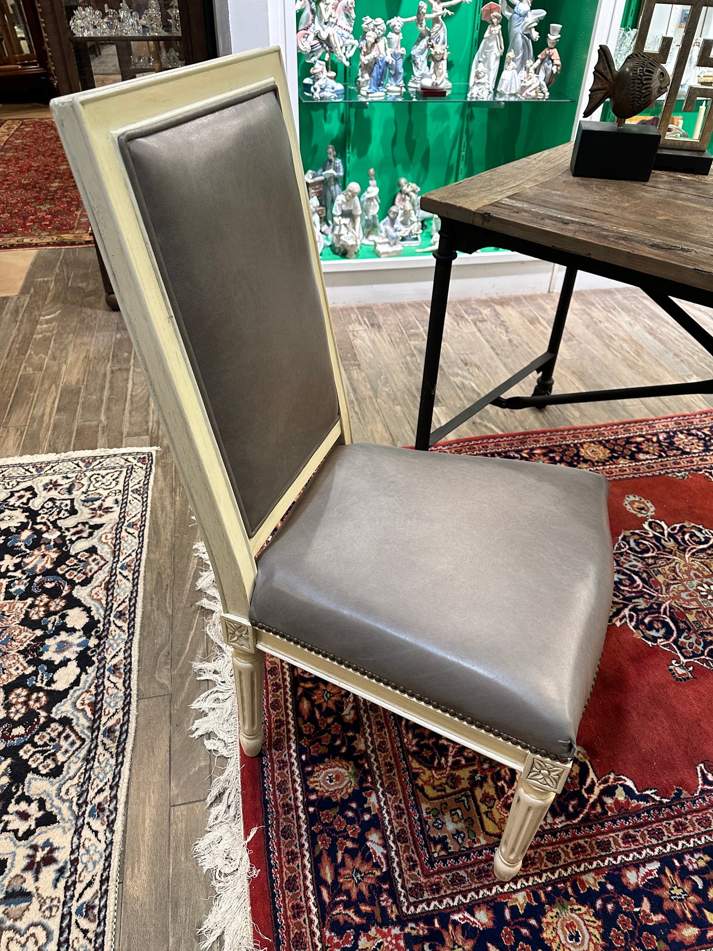 Wooden Faux Leather and Patterened Side Chair (27252)