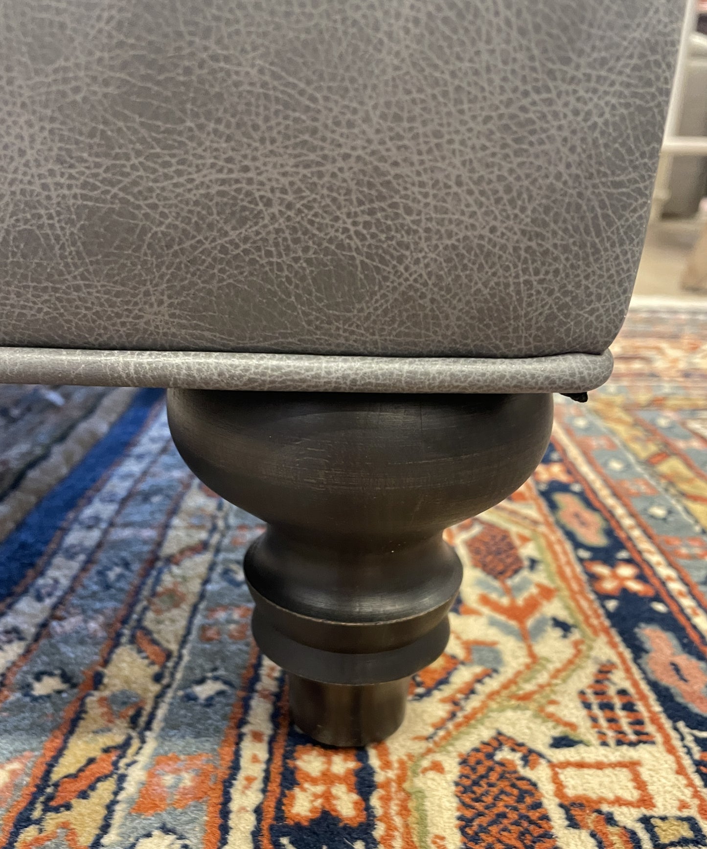 Small Blueish Gray Leather Ottoman (0CF016)