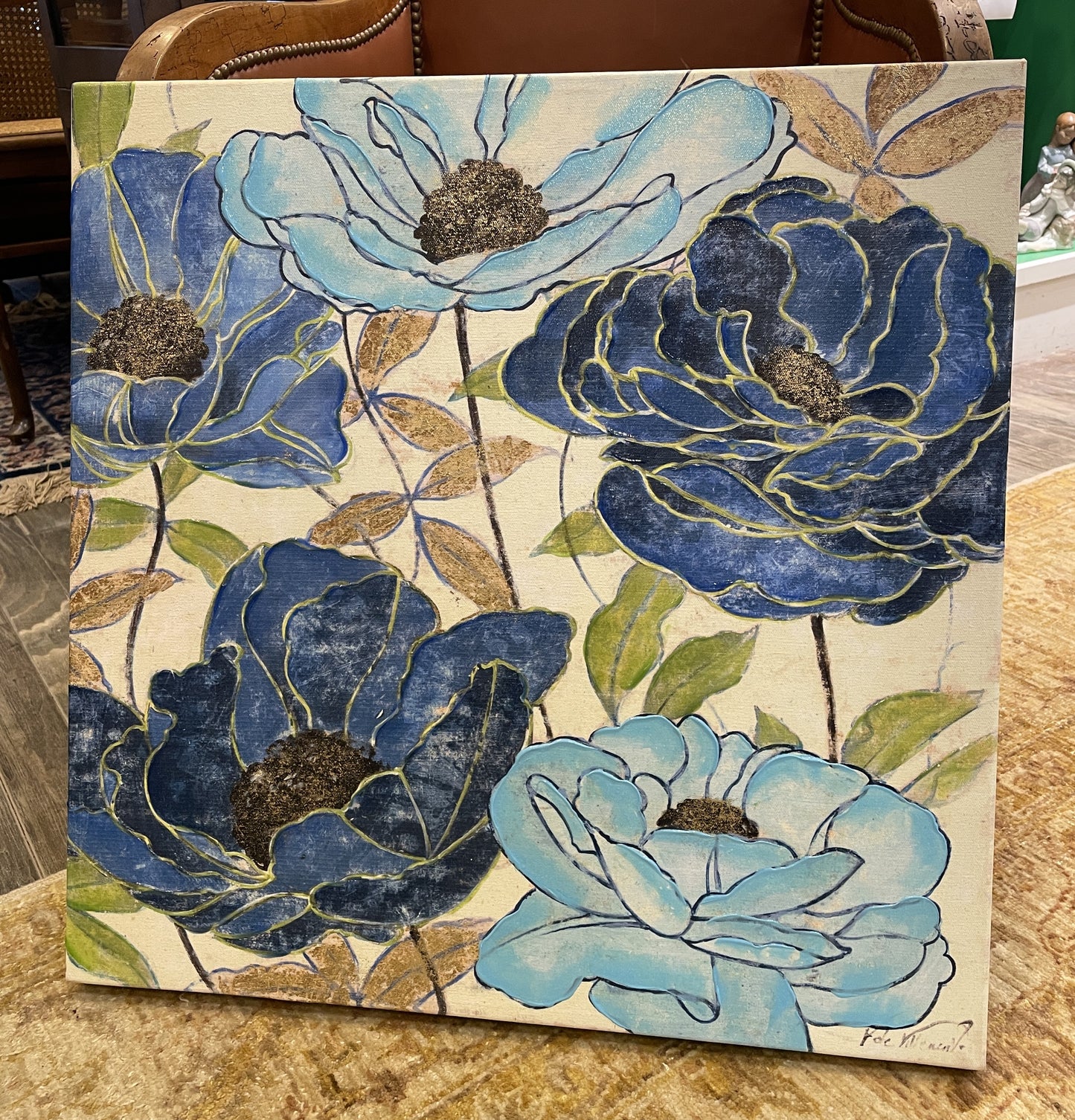 F DuVilleneuve Giclee Blue Floral on Canvas (0GT002)