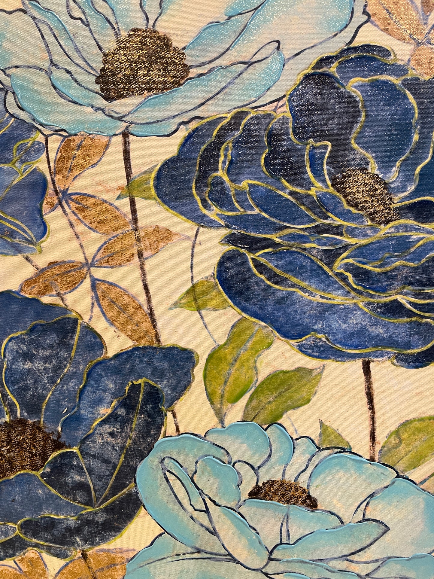 F DuVilleneuve Giclee Blue Floral on Canvas (0GT002)
