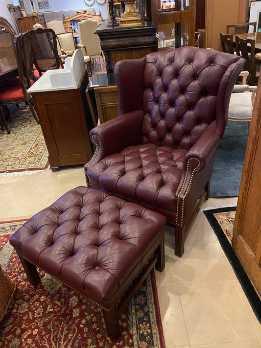 Bernhardt Wingback Tufted Leather Chair With Ottoman (27337)
