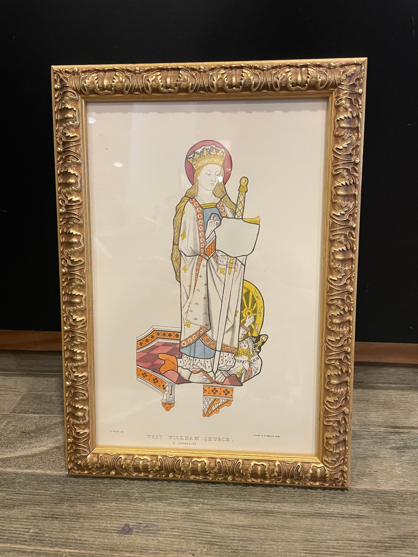 IG Waller "West Wickham Church" Stained Glass Engraving St Catherine (0G000J)