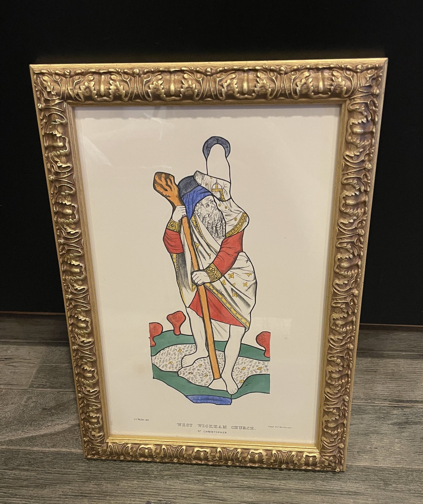 IG Waller "West Wickham Church" Stained Glass Engraving St Christopher (0G000J)