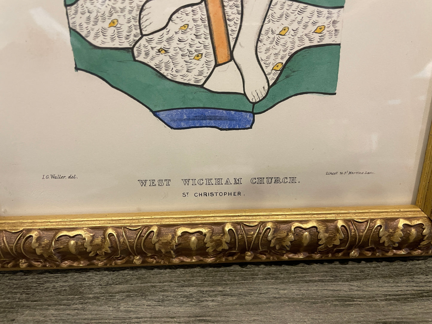 IG Waller "West Wickham Church" Stained Glass Engraving St Christopher (0G000J)