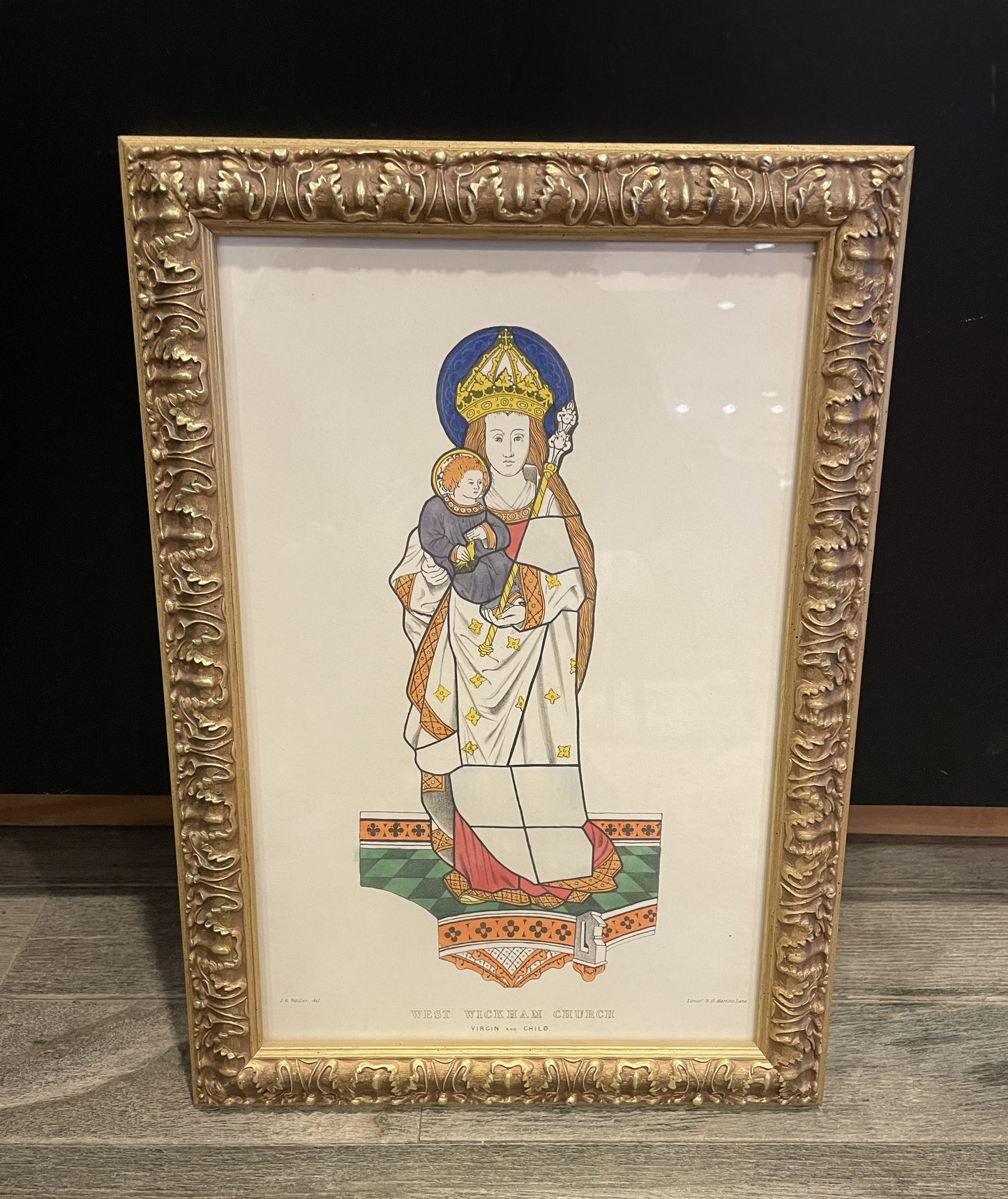 IG Waller "West Wickham Church" Stained Glass Engraving Virgin and Child (0G000J)