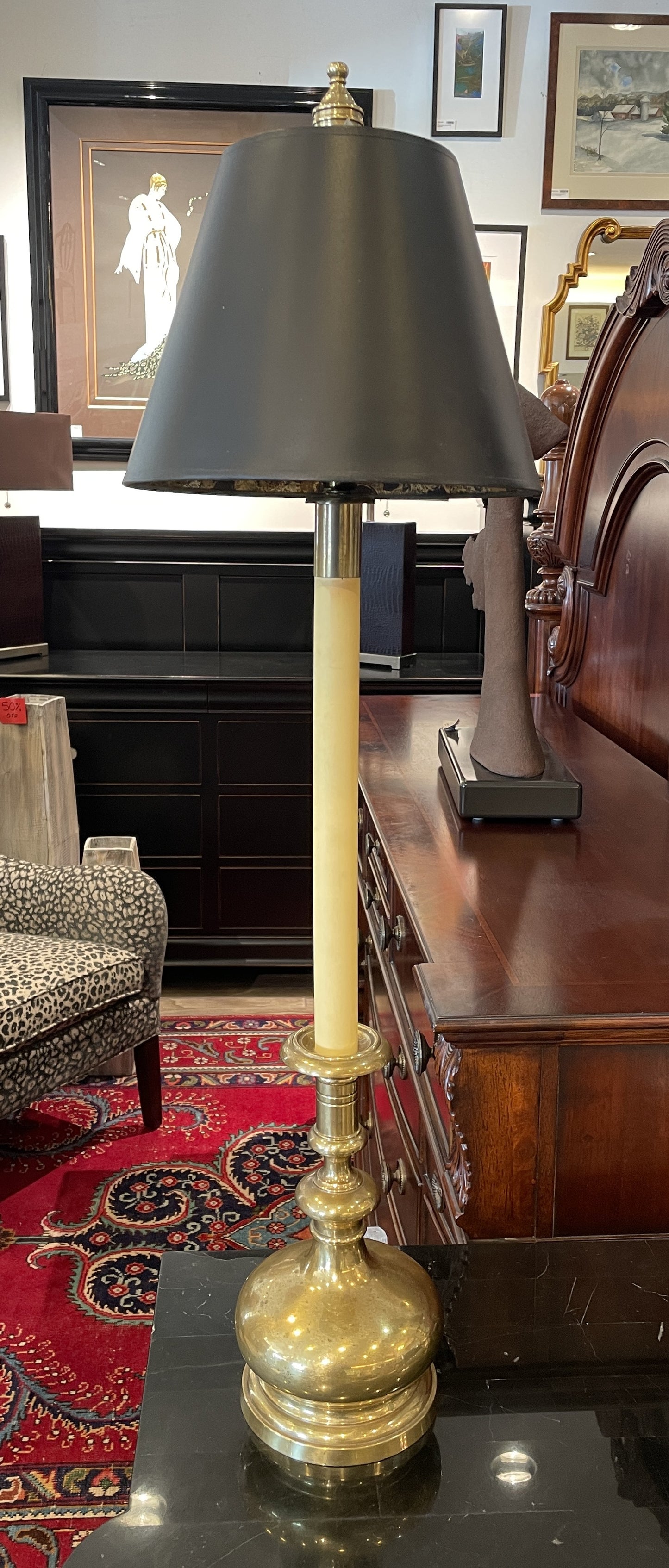 Pair Vintage Frederick Cooper Bulbous Brass Base Buffet Lamps (0NG00E)