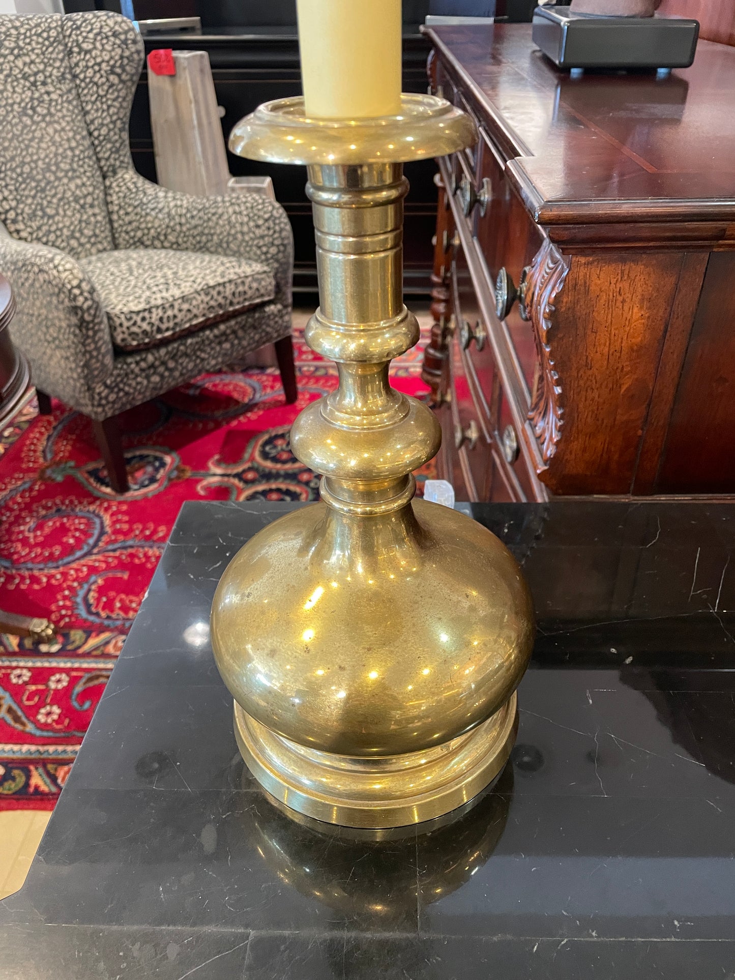Pair Vintage Frederick Cooper Bulbous Brass Base Buffet Lamps (0NG00E)