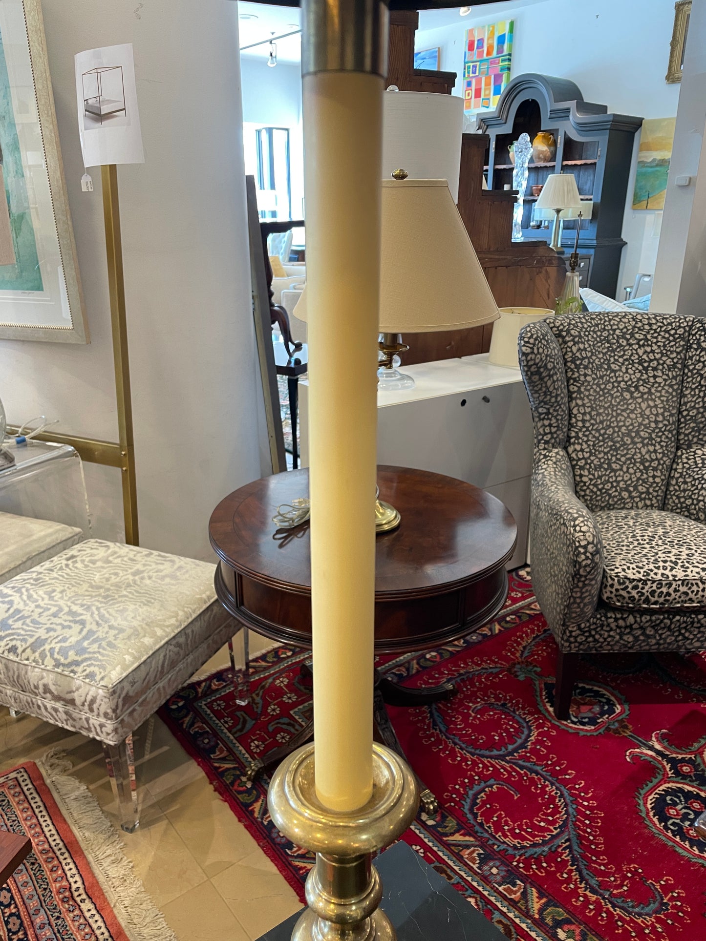 Pair Vintage Frederick Cooper Bulbous Brass Base Buffet Lamps (0NG00E)