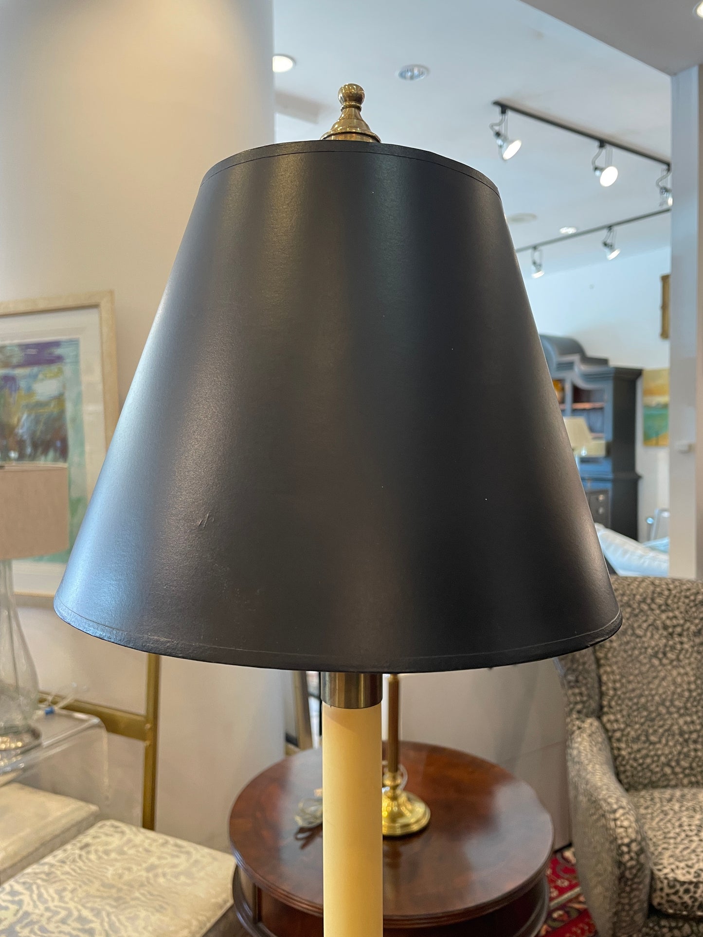 Pair Vintage Frederick Cooper Bulbous Brass Base Buffet Lamps (0NG00E)