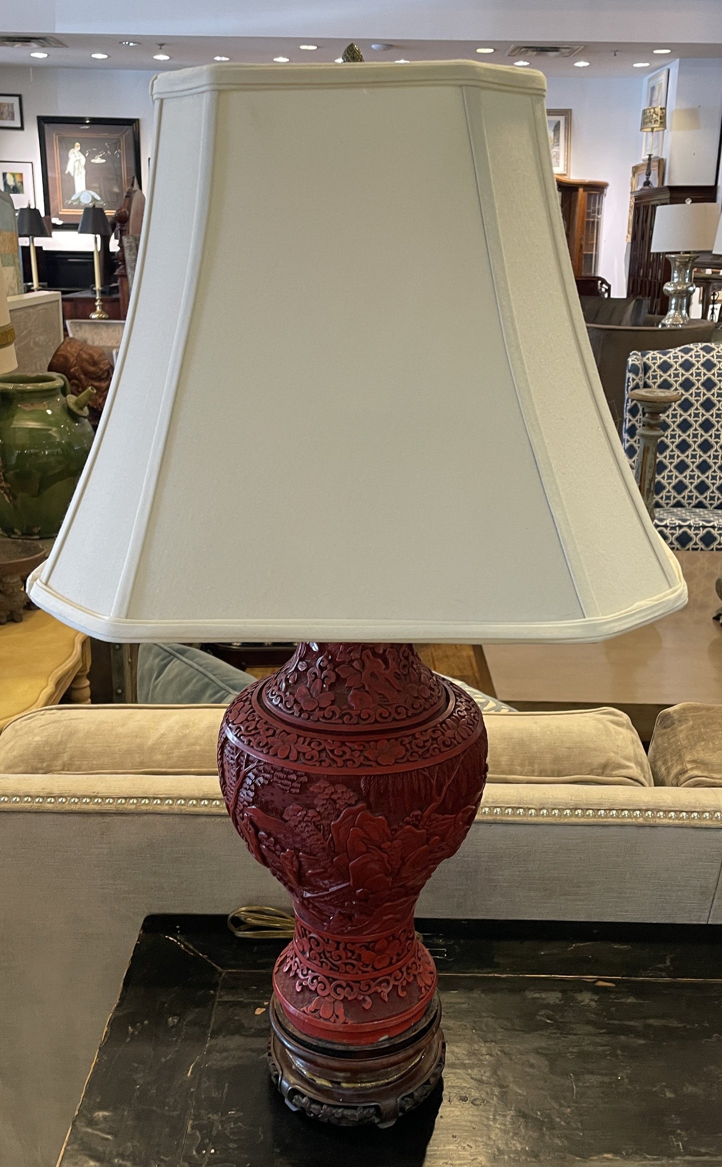 Chinese Cinnabar Lamp, AS IS (0O7002)