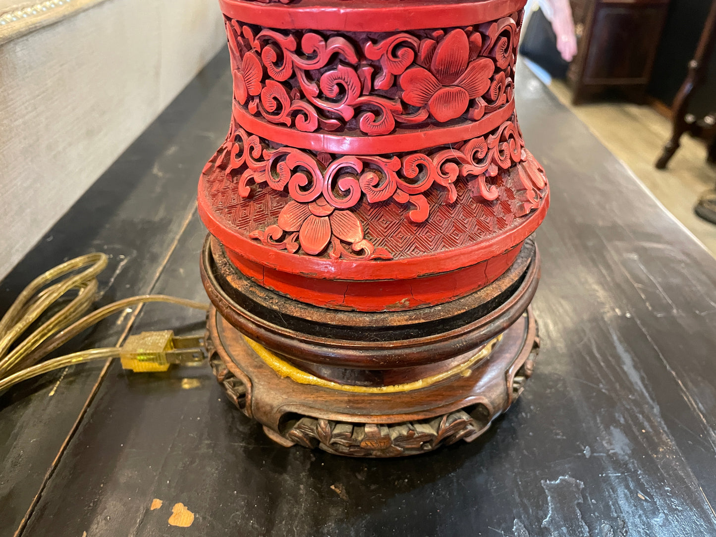 Chinese Cinnabar Lamp, AS IS (0O7002)
