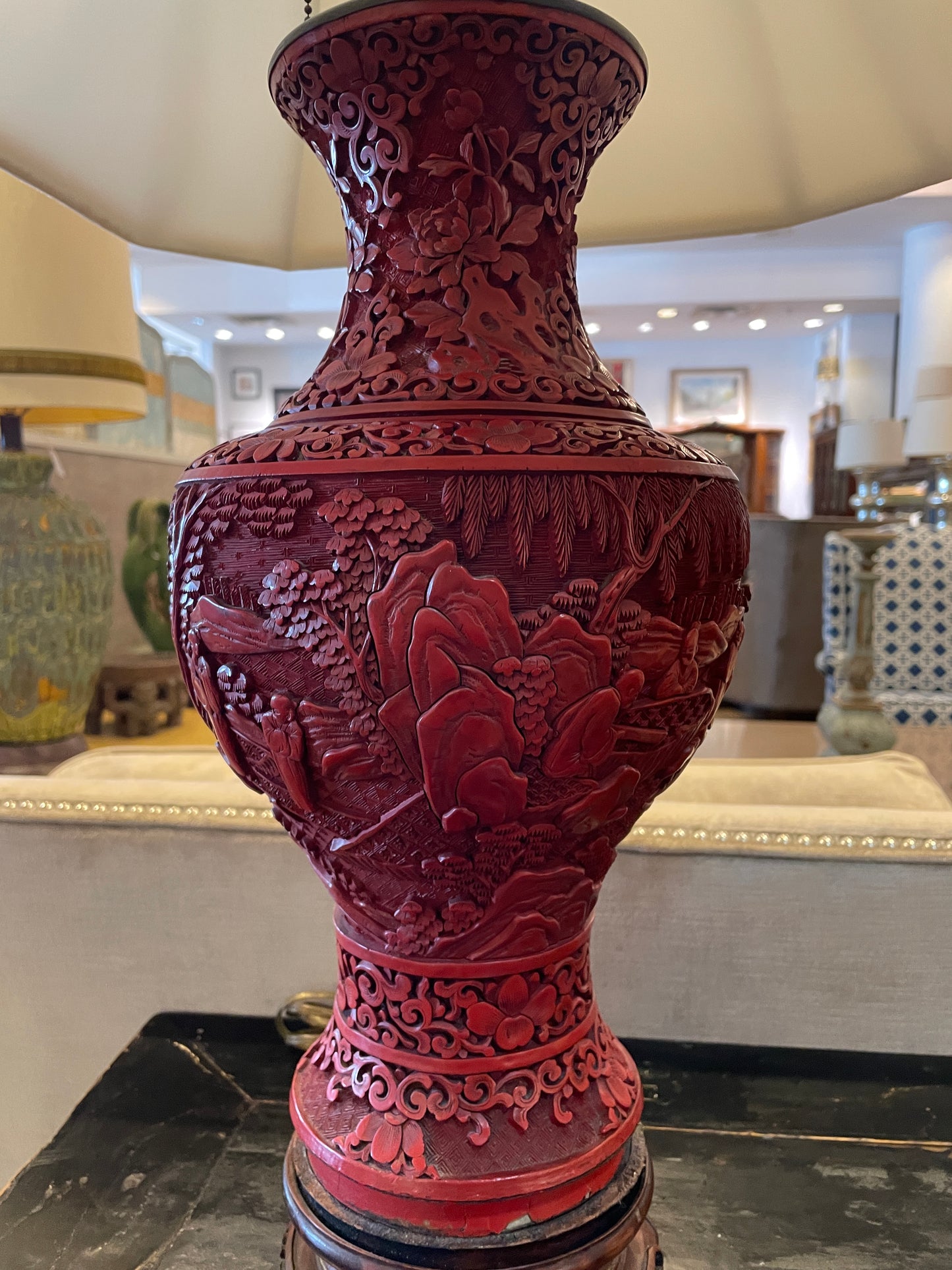 Chinese Cinnabar Lamp, AS IS (0O7002)