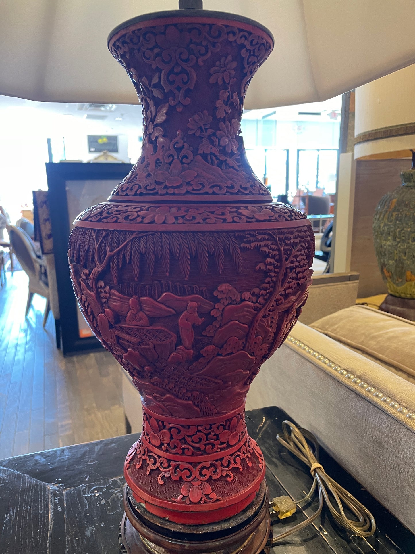 Chinese Cinnabar Lamp, AS IS (0O7002)