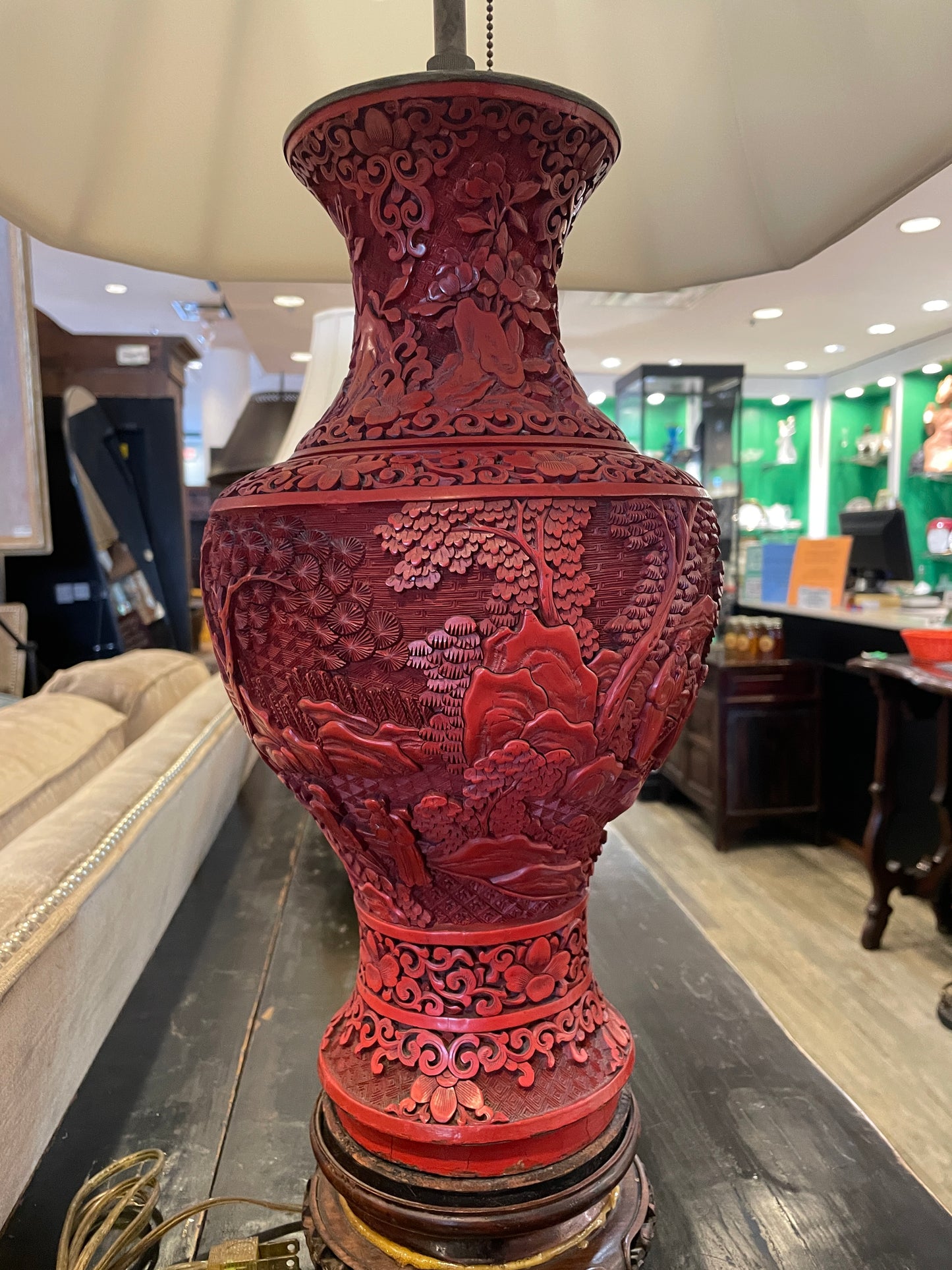 Chinese Cinnabar Lamp, AS IS (0O7002)