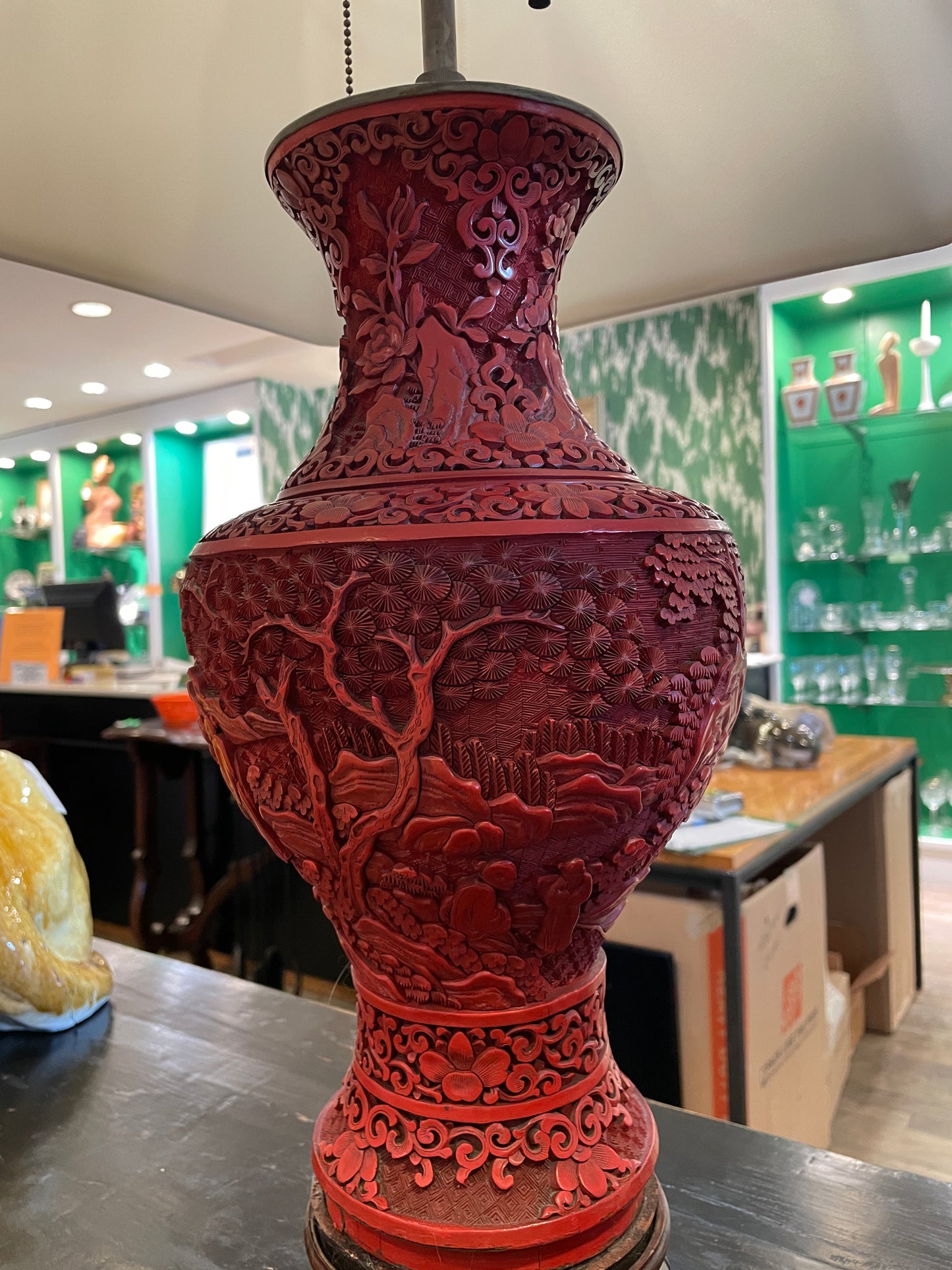 Chinese Cinnabar Lamp, AS IS (0O7002)