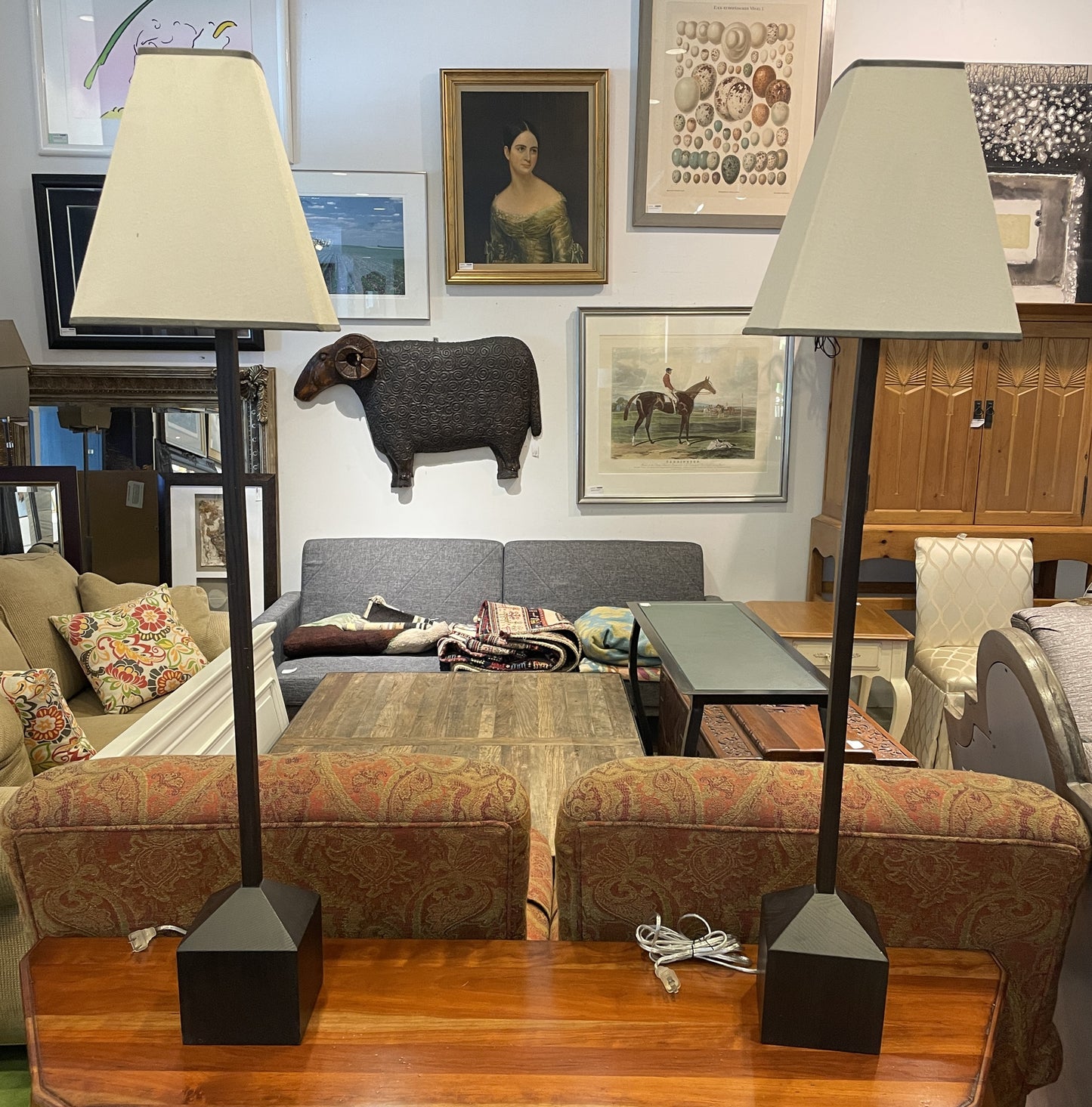 Pair Arts and Crafts Style Wooden Buffet Lamps (0NG00F)
