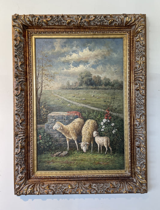 Sheep in Pasture Oil on Board (0AS00D)