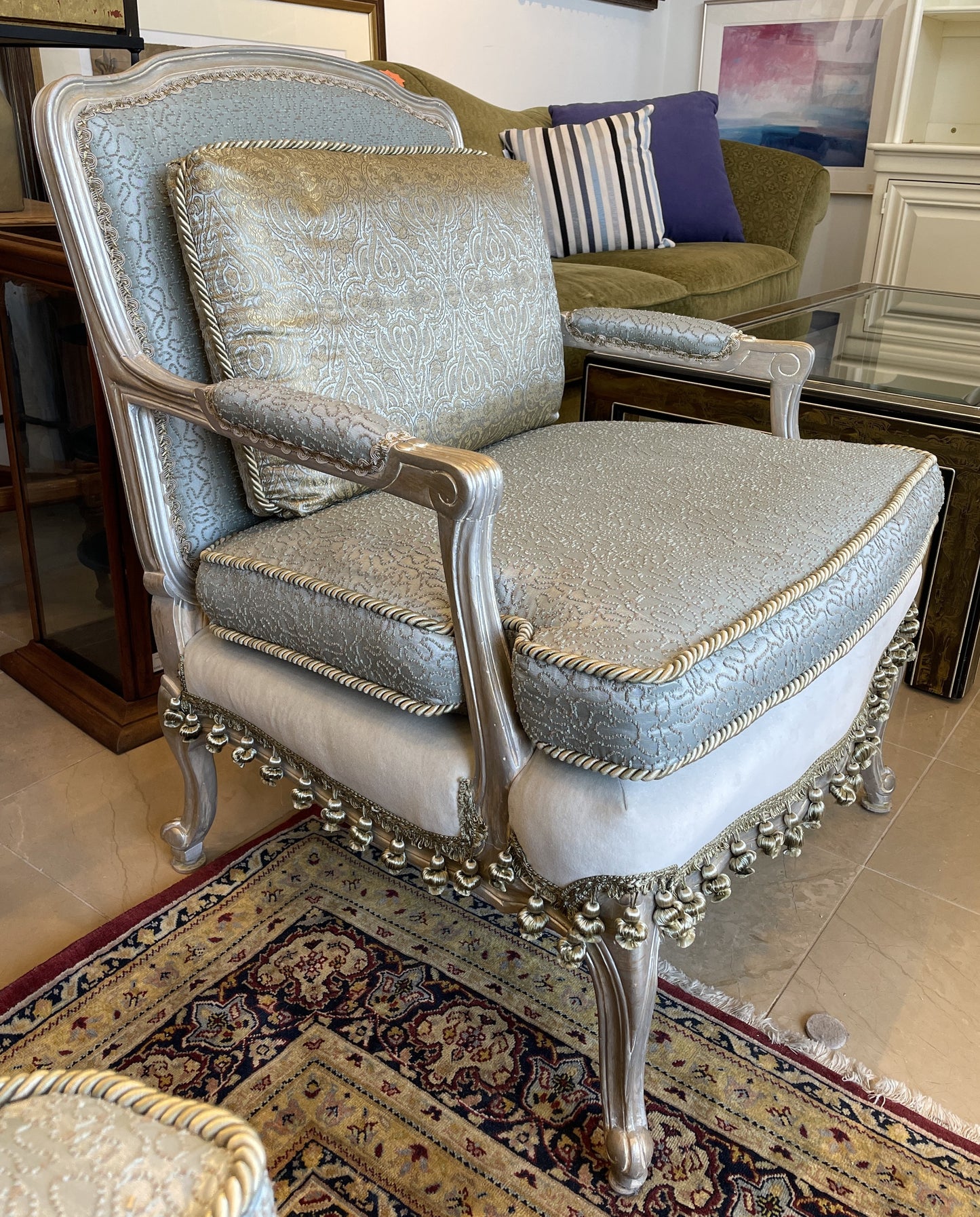 Louis Style Silvered Bergère Chair AS IS (0AS006)