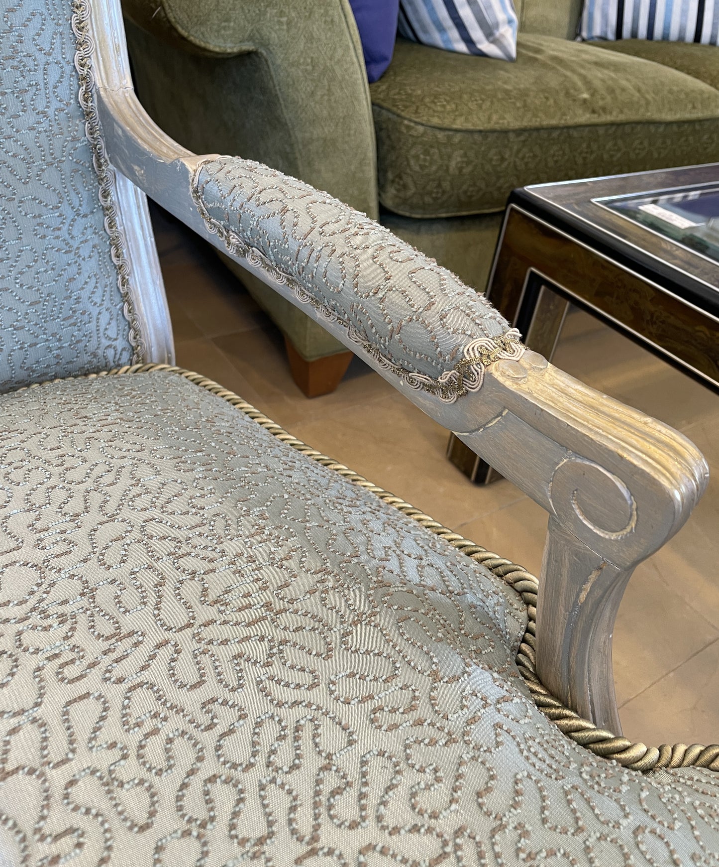 Louis Style Silvered Bergère Chair AS IS (0AS006)