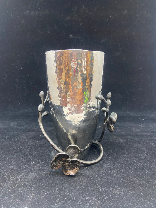 Michel Aram "Black Orchid" Silver Hammered Vase