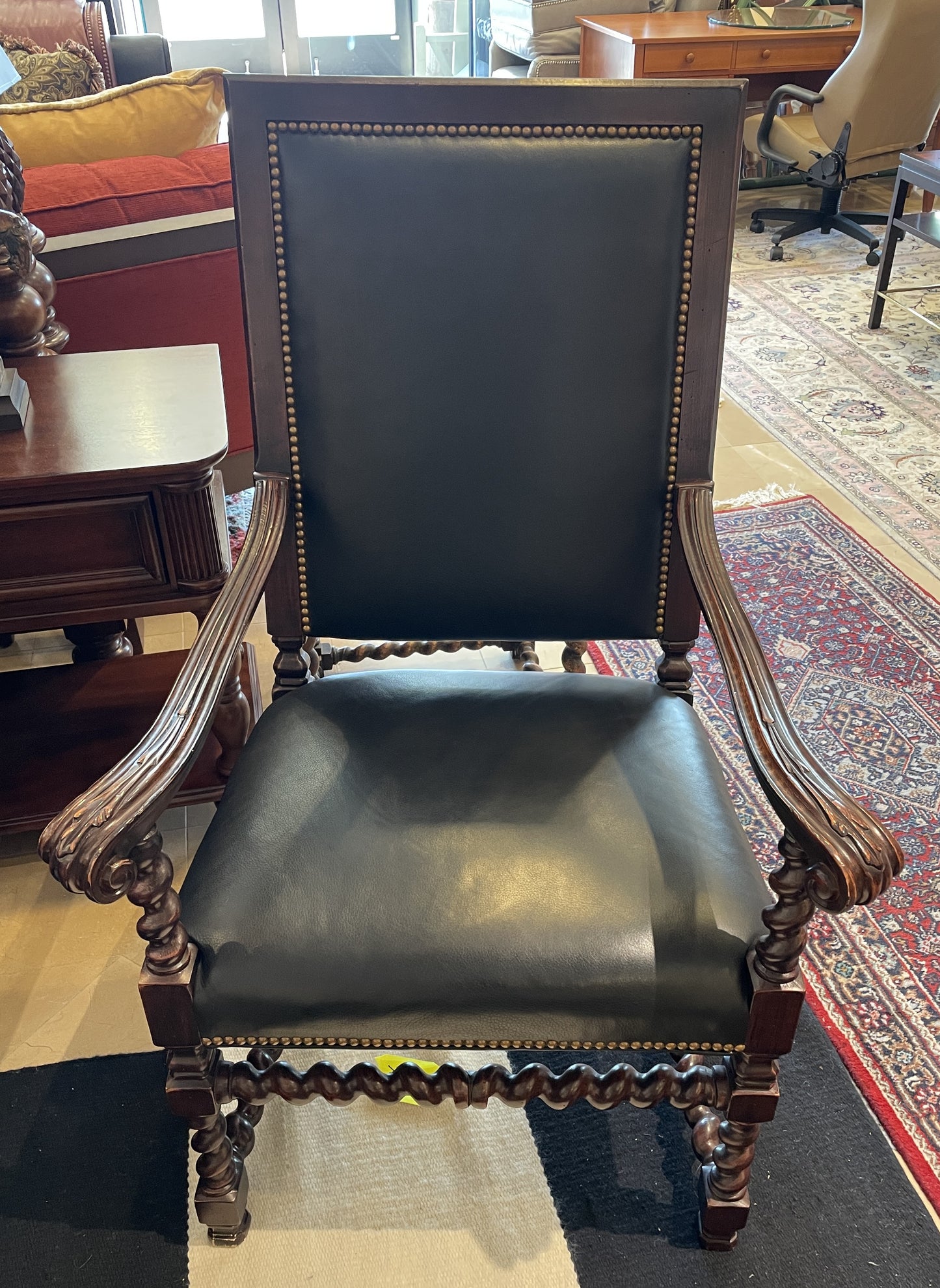 Reproduction Leather Barley Twist French Renaissance chair (Two Available) (0G0019)