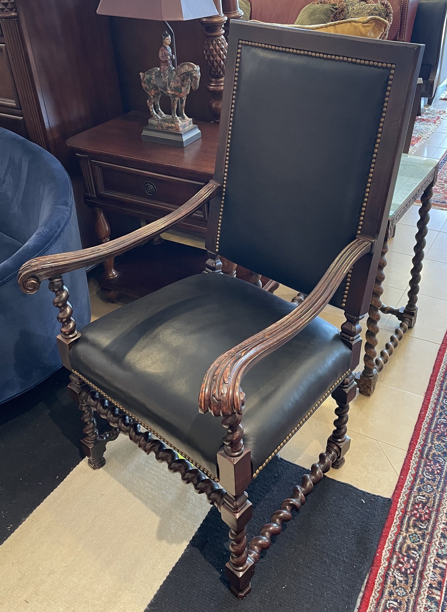 Reproduction Leather Barley Twist French Renaissance chair (Two Available) (0G0019)