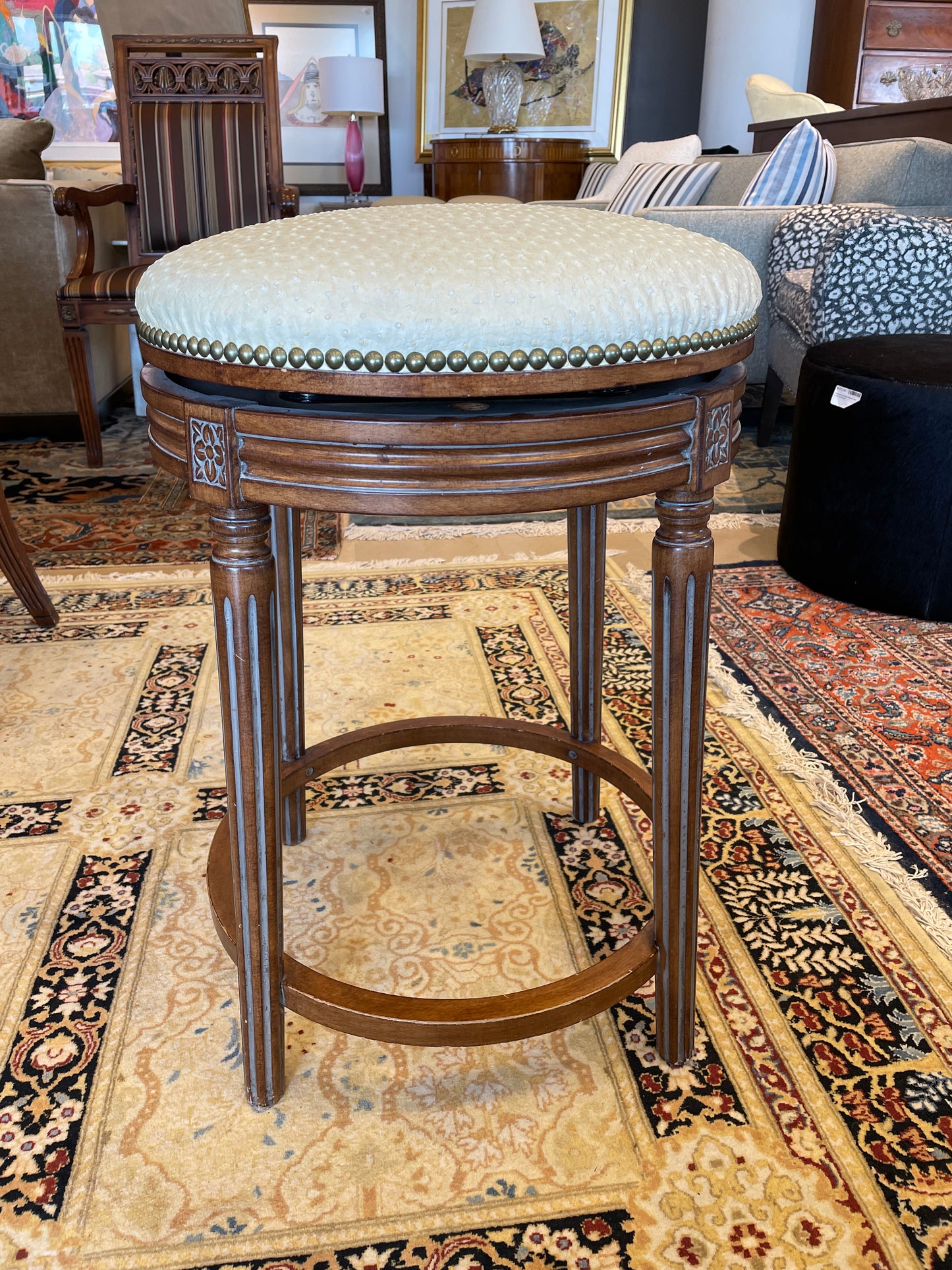 Ostrich Leather Swivel Counter Height Stool, As Is (Four available) (0G0014)