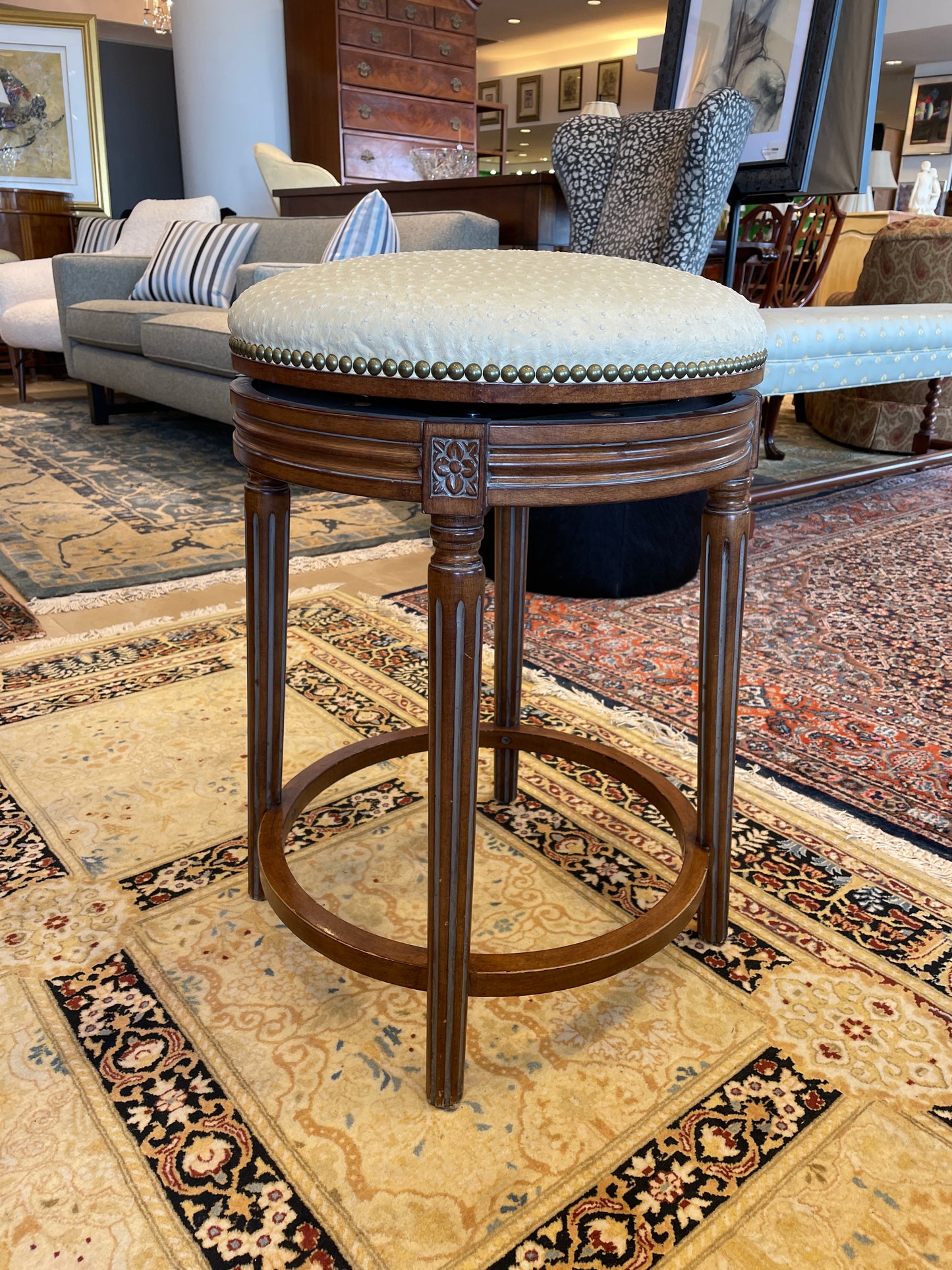 Ostrich Leather Swivel Counter Height Stool, As Is (Four available) (0G0014)