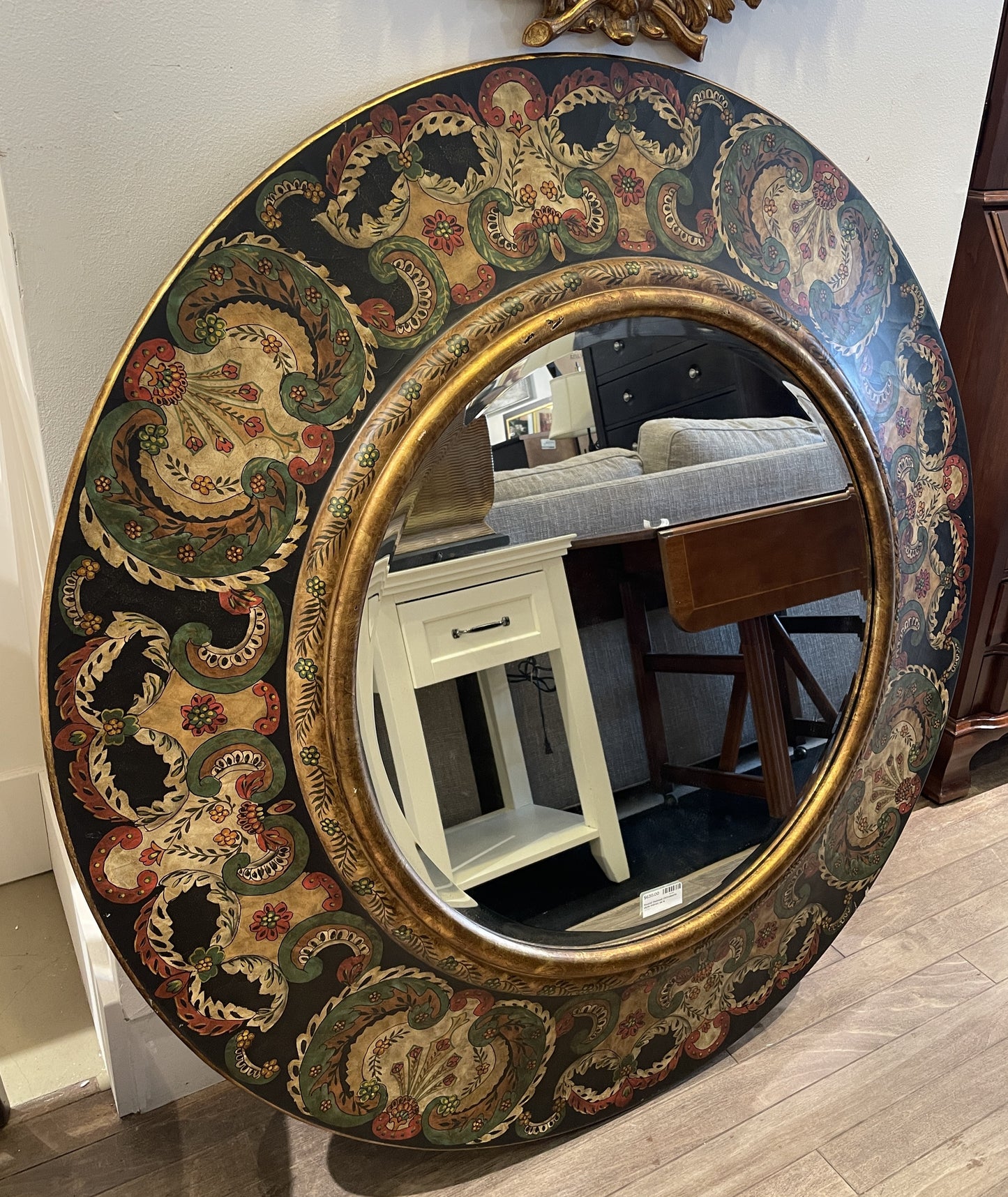 Round Painted Chinoiserie Style Mirror AS IS (0AS00C)