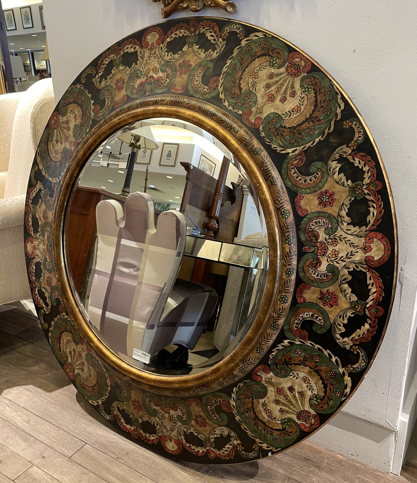 Round Painted Chinoiserie Style Mirror AS IS (0AS00C)