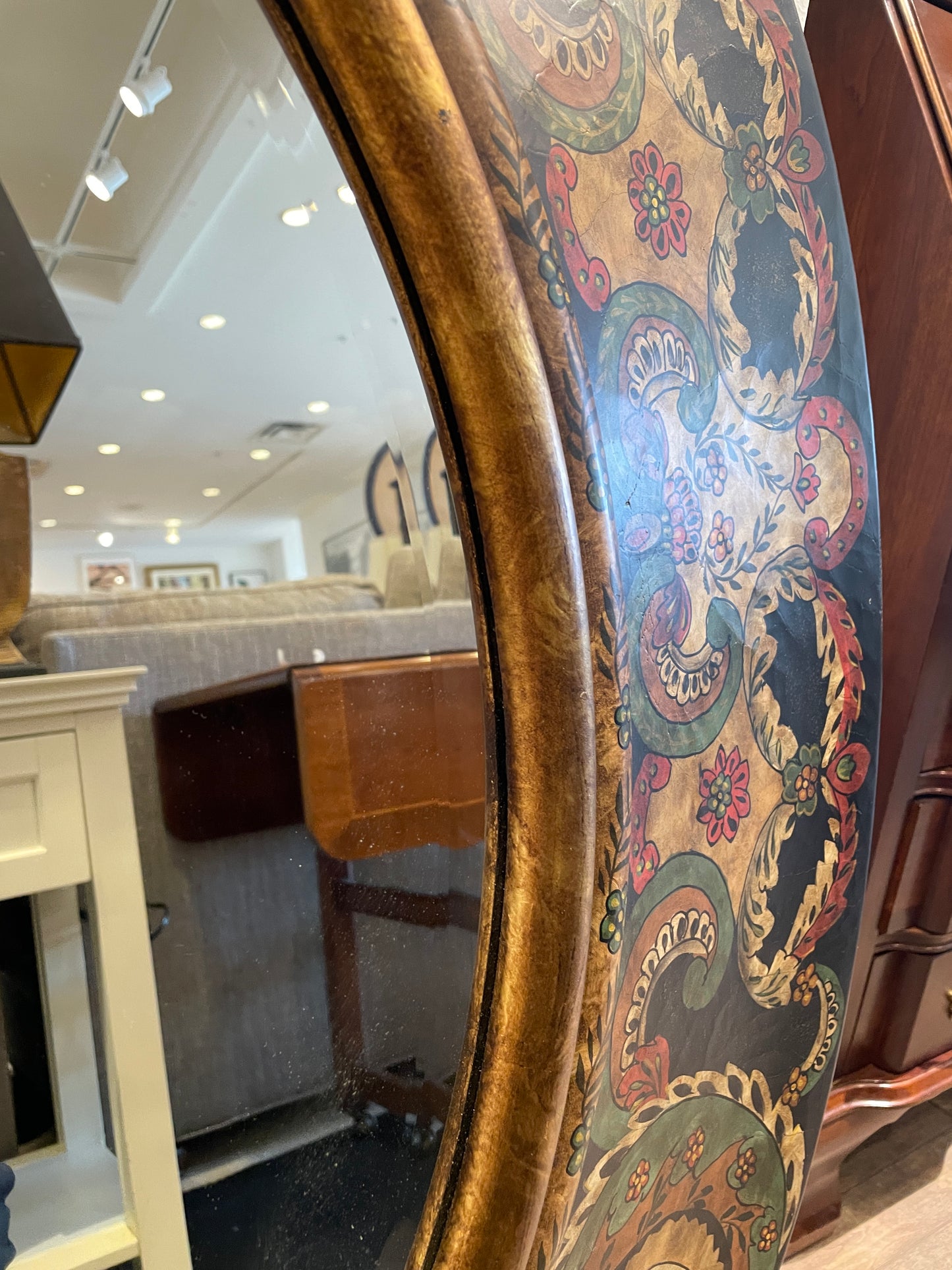 Round Painted Chinoiserie Style Mirror AS IS (0AS00C)