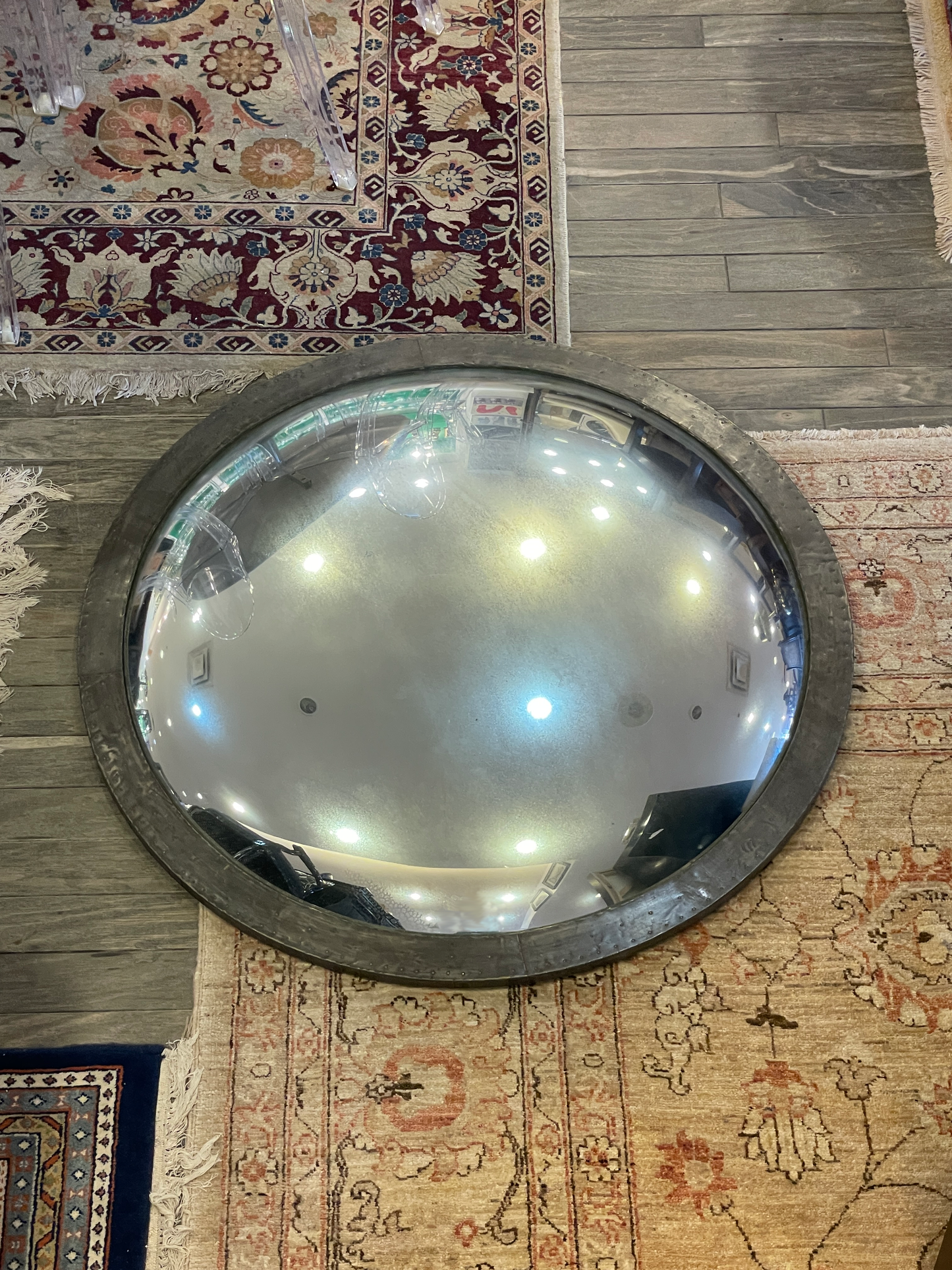 Convex Weathered Mirror with Hammered Zinc Frame (0G0012)
