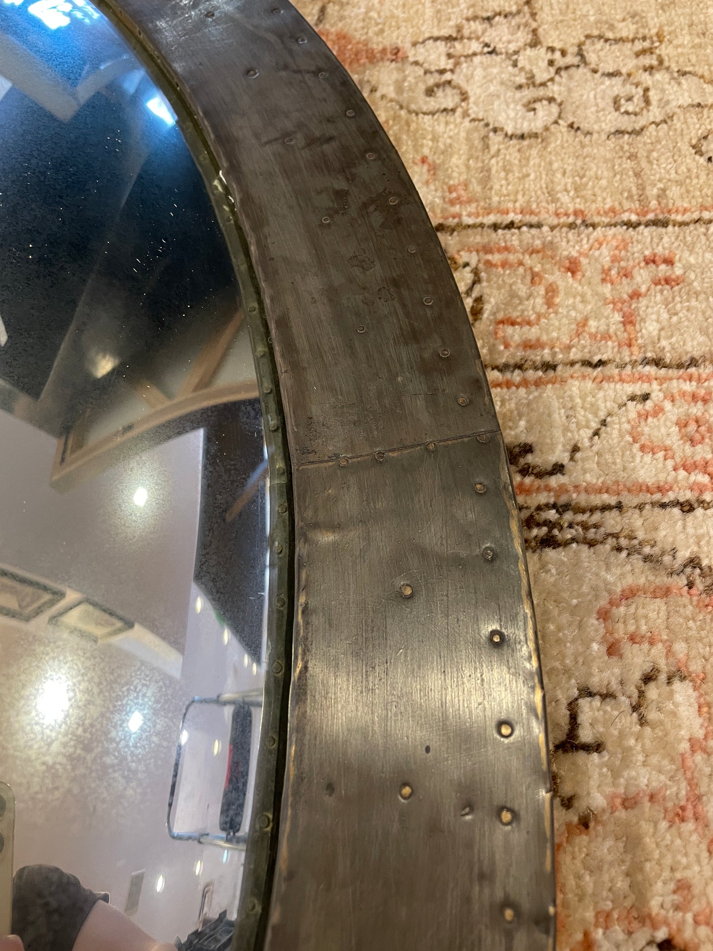 Convex Weathered Mirror with Hammered Zinc Frame (0G0012)