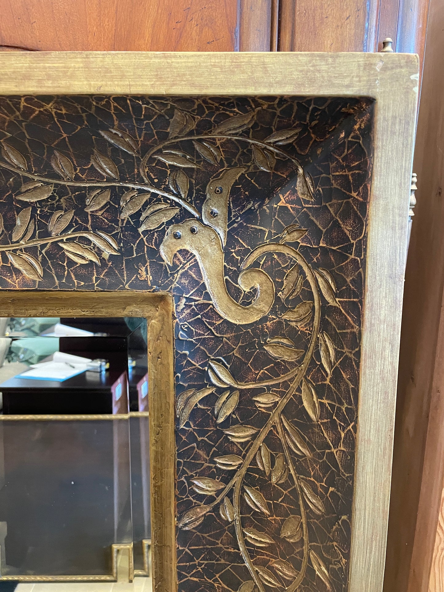 Large Beveled Mirror with Gilt Floral Design (0AS00B)