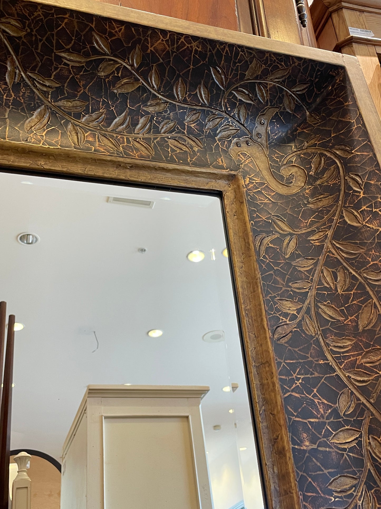 Large Beveled Mirror with Gilt Floral Design (0AS00B)