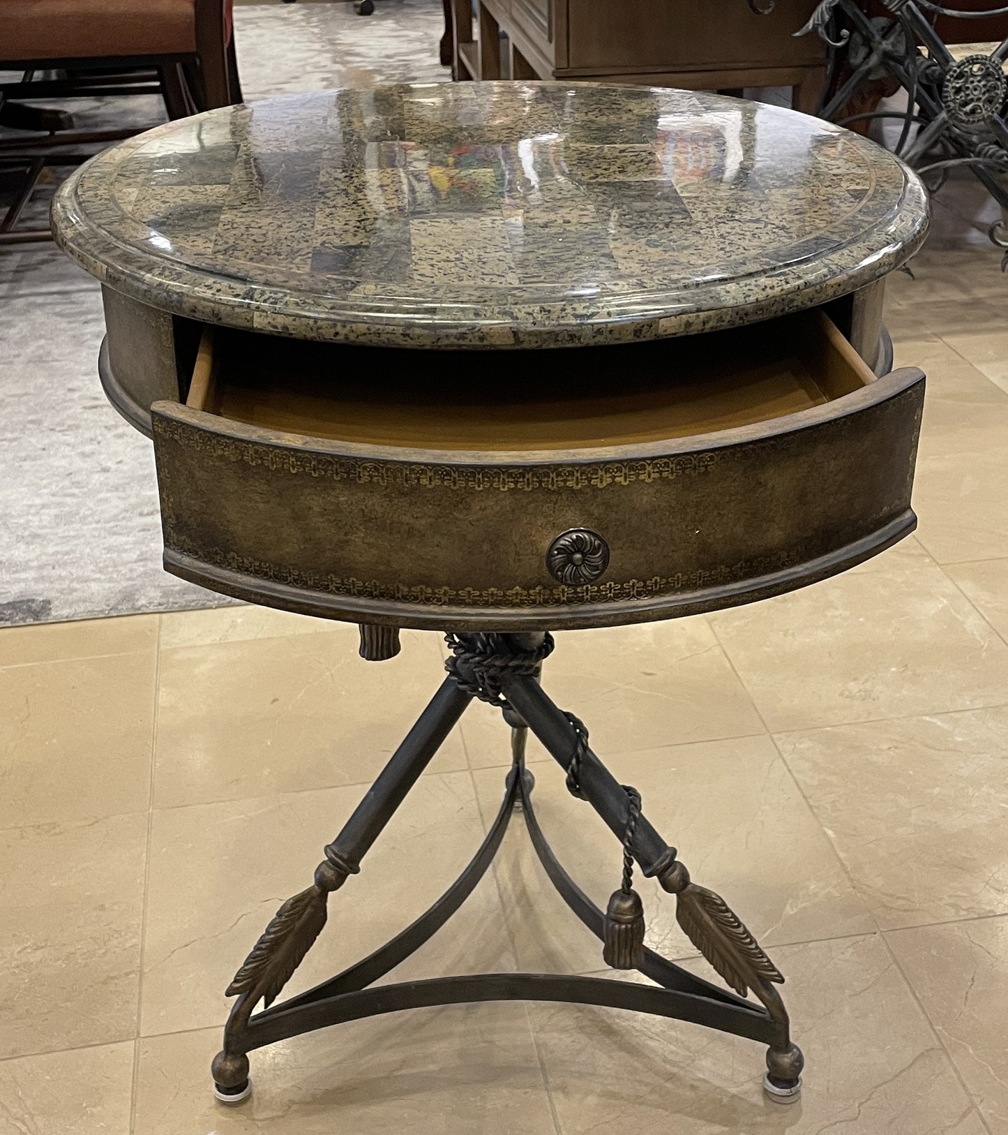 Outlook Faux Stone Round end table, AS IS (0GW00A)