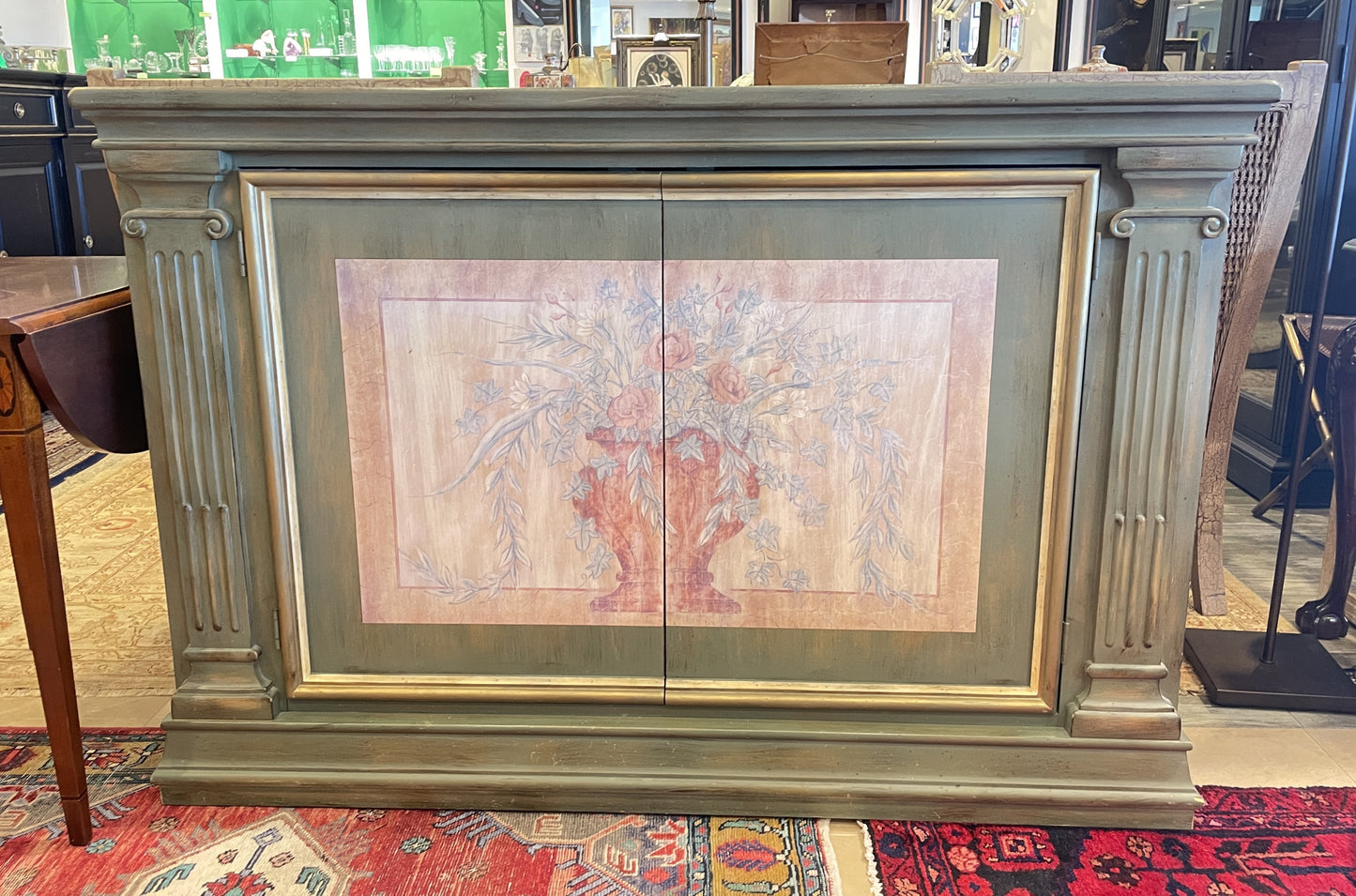 Faux Finished Buffet with Floral Design, as is (0GW008)